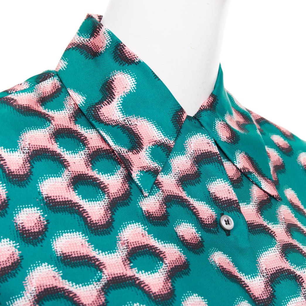 Prada PRADA 100% silk green pink geometric print long sleeve shirt IT38 XS Size XS / US 0-2 / IT 36-38 - 2 Thumbnail