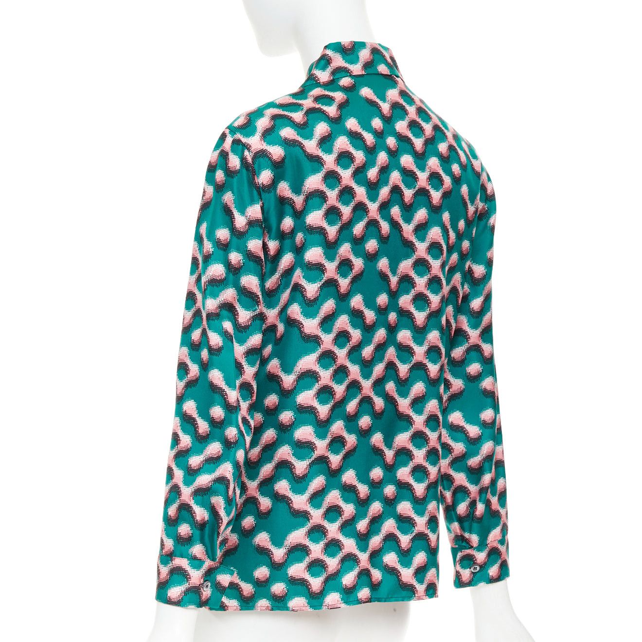 Prada PRADA 100% silk green pink geometric print long sleeve shirt IT38 XS Size XS / US 0-2 / IT 36-38 - 6 Thumbnail