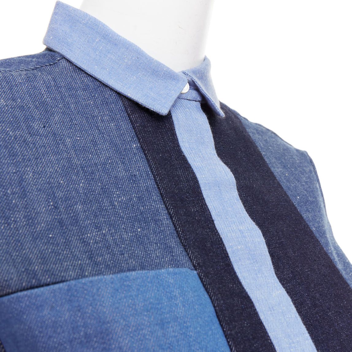 Celine OLD CELINE Phoebe Philo 2011 Runway blue patchwork denim button-up shirt FR36 S Size S / US 4 / IT 40 - 2 Thumbnail
