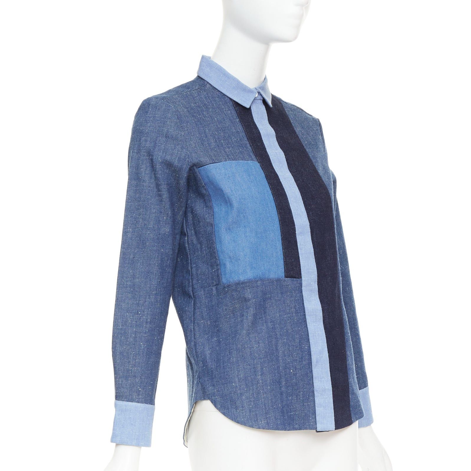 Celine OLD CELINE Phoebe Philo 2011 Runway blue patchwork denim button-up shirt FR36 S Size S / US 4 / IT 40 - 3 Thumbnail