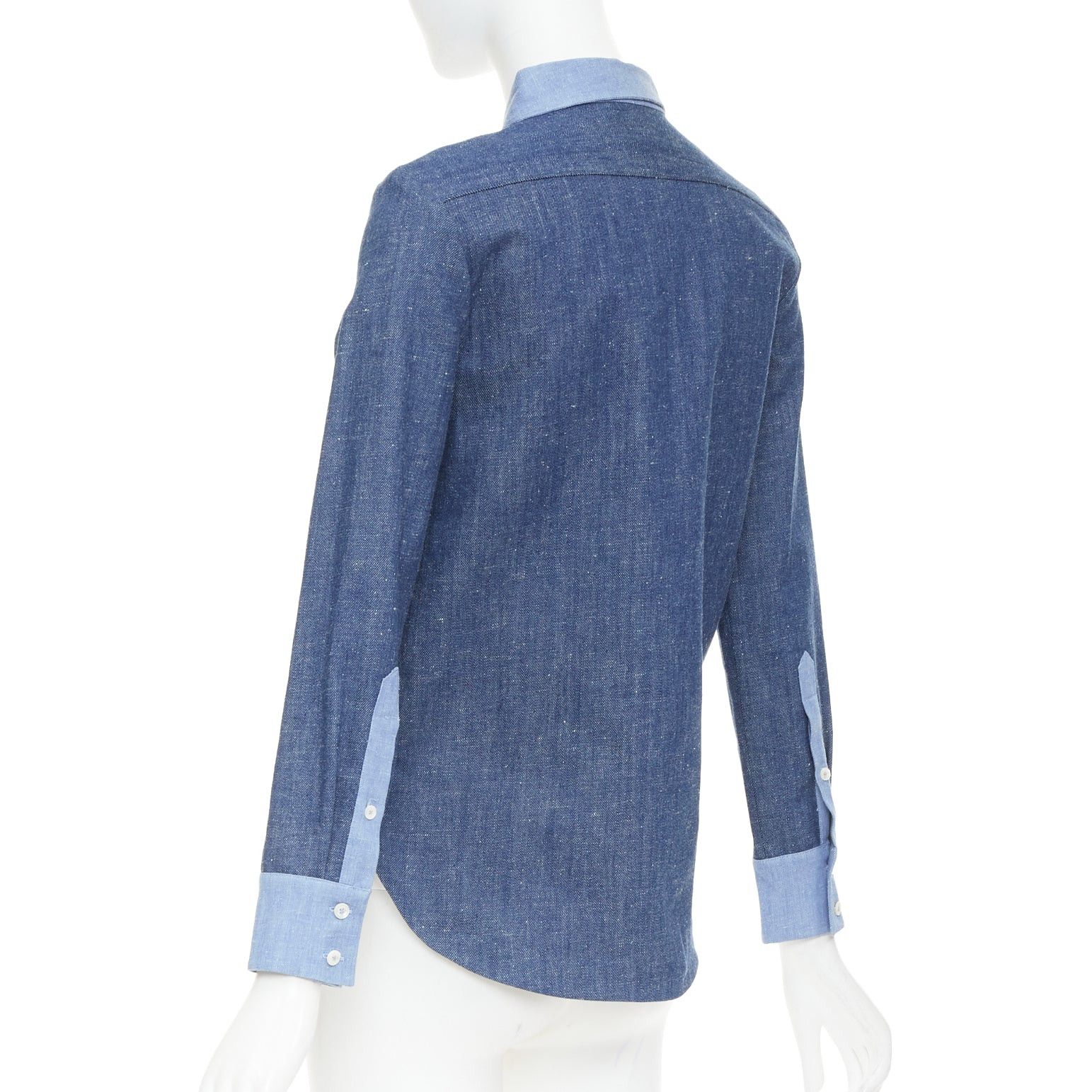 Celine OLD CELINE Phoebe Philo 2011 Runway blue patchwork denim button-up shirt FR36 S Size S / US 4 / IT 40 - 6 Thumbnail