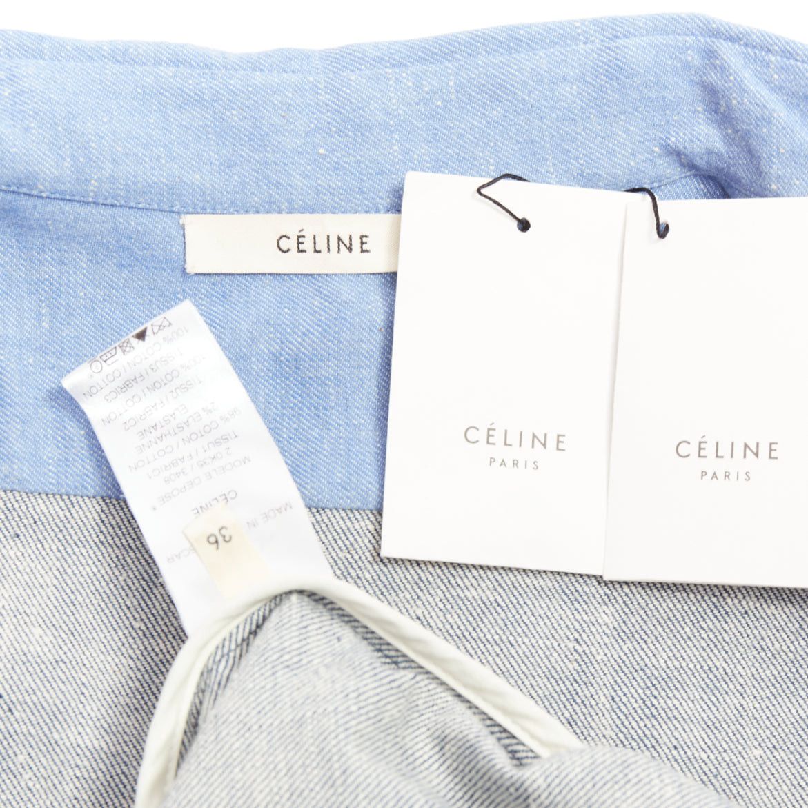Celine OLD CELINE Phoebe Philo 2011 Runway blue patchwork denim button-up shirt FR36 S Size S / US 4 / IT 40 - 8 Thumbnail