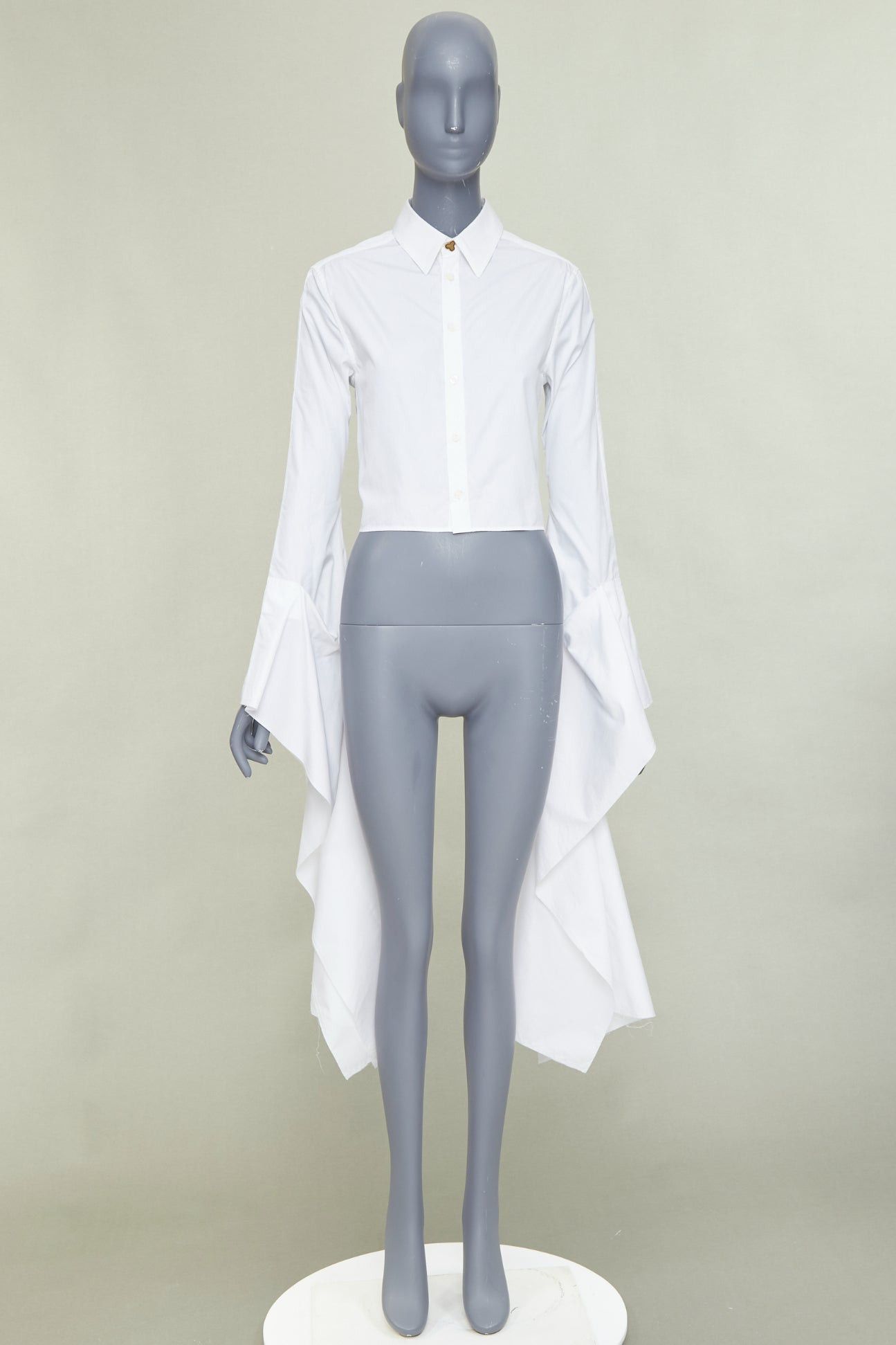 Loewe LOEWE white cotton logo button cascade drape sleeves cropped shirt FR36 S Size S / US 4 / IT 40 - 9 Thumbnail