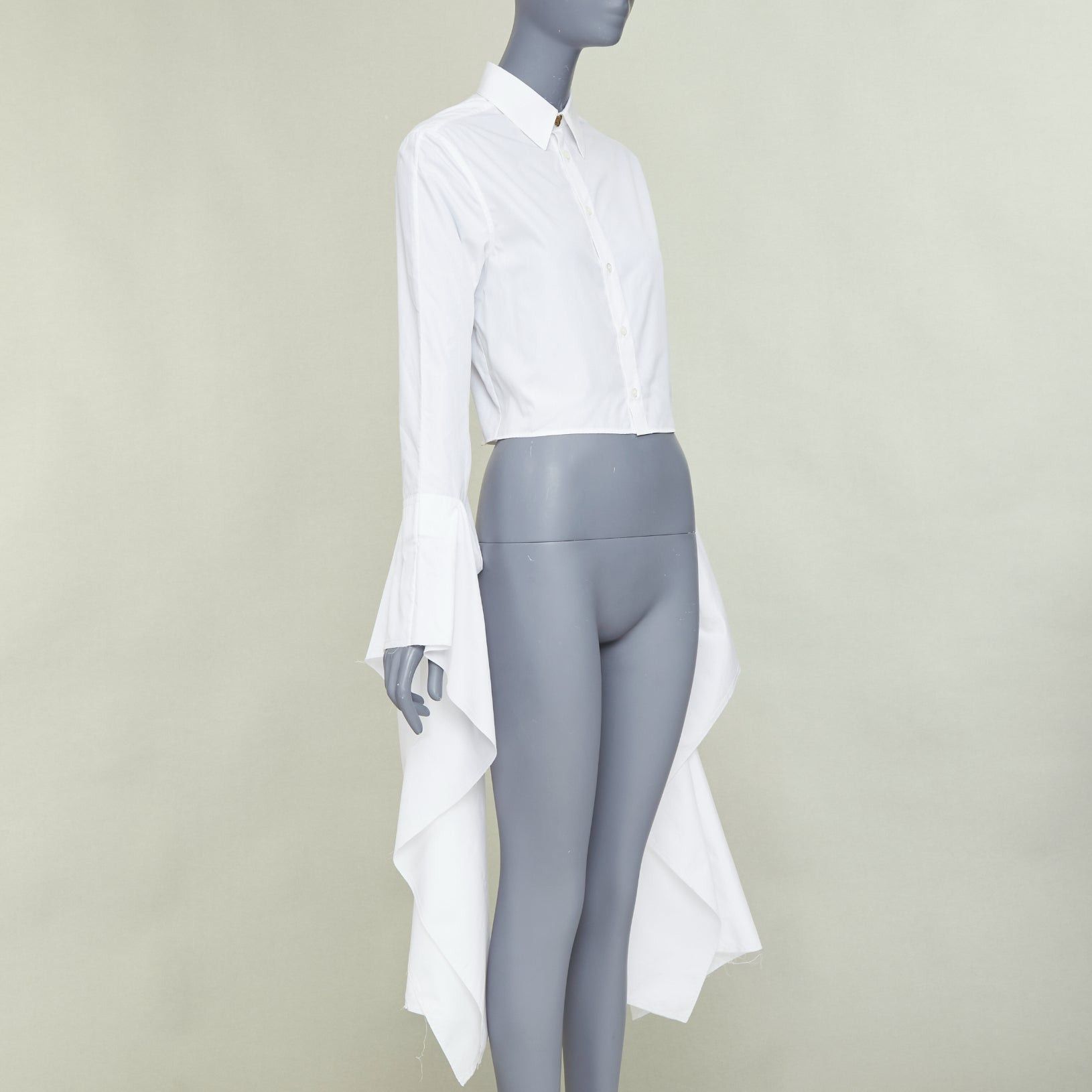 Loewe LOEWE white cotton logo button cascade drape sleeves cropped shirt FR36 S Size S / US 4 / IT 40 - 3 Thumbnail