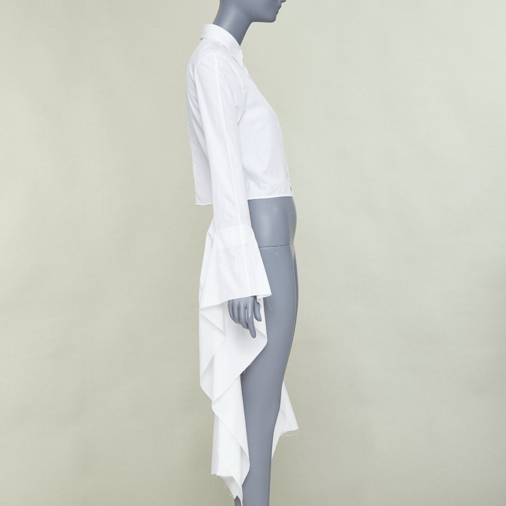 Loewe LOEWE white cotton logo button cascade drape sleeves cropped shirt FR36 S Size S / US 4 / IT 40 - 4 Thumbnail