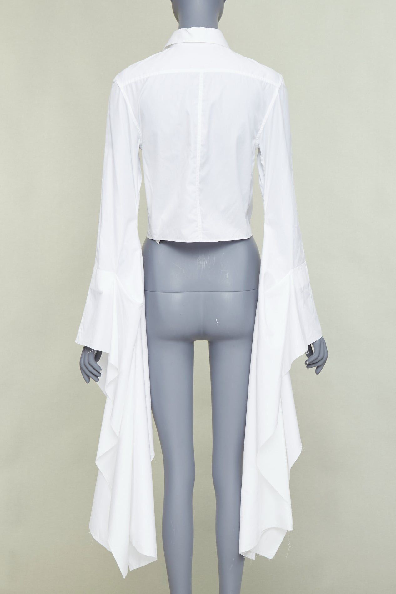Loewe LOEWE white cotton logo button cascade drape sleeves cropped shirt FR36 S Size S / US 4 / IT 40 - 5 Thumbnail