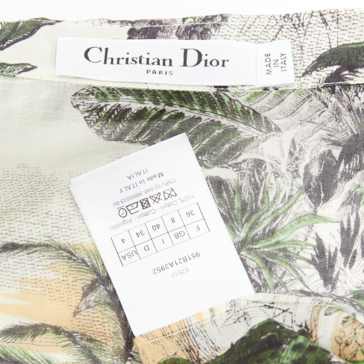 Dior DIOR Dioriviera Toile de Jouy Palms forest animal print cap sleeves cotton shirt FR36 S Size S / US 4 / IT 40 - 8 Thumbnail