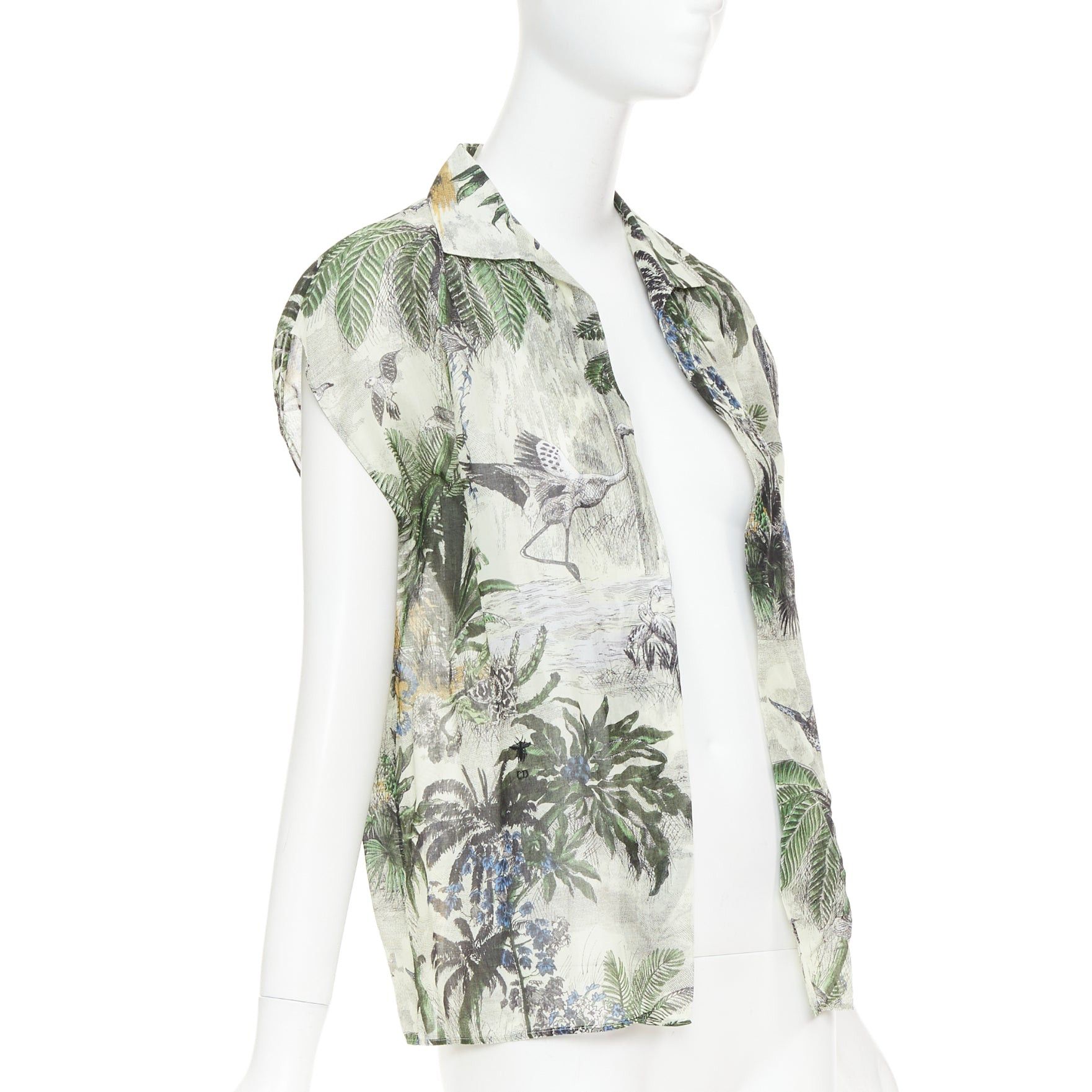 Dior DIOR Dioriviera Toile de Jouy Palms forest animal print cap sleeves cotton shirt FR36 S Size S / US 4 / IT 40 - 3 Thumbnail