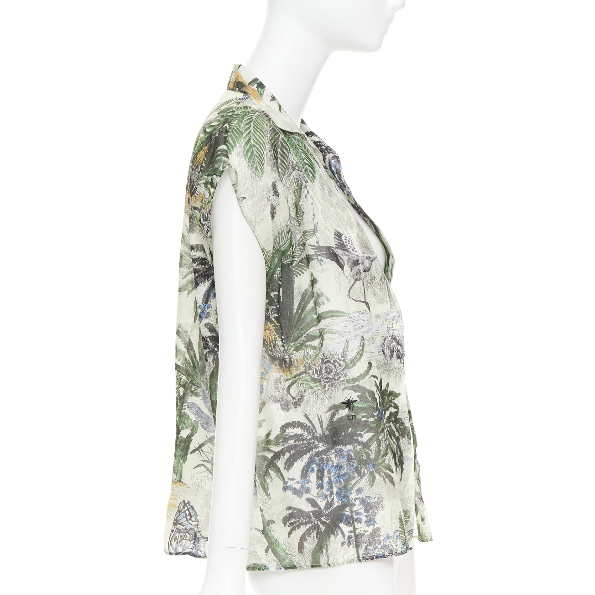 Dior DIOR Dioriviera Toile de Jouy Palms forest animal print cap sleeves cotton shirt FR36 S Size S / US 4 / IT 40 - 4 Thumbnail