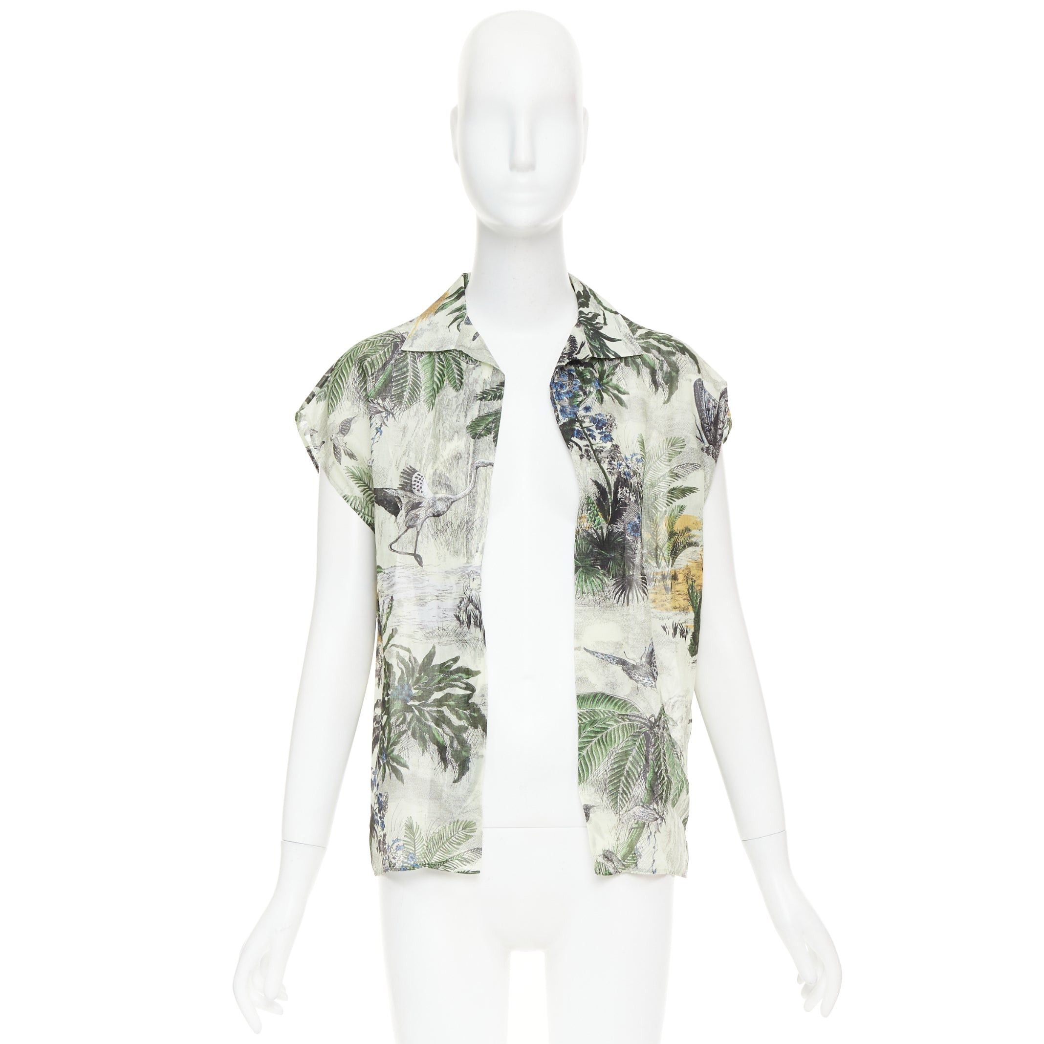 Dior DIOR Dioriviera Toile de Jouy Palms forest animal print cap sleeves cotton shirt FR36 S Size S / US 4 / IT 40 - 9 Thumbnail
