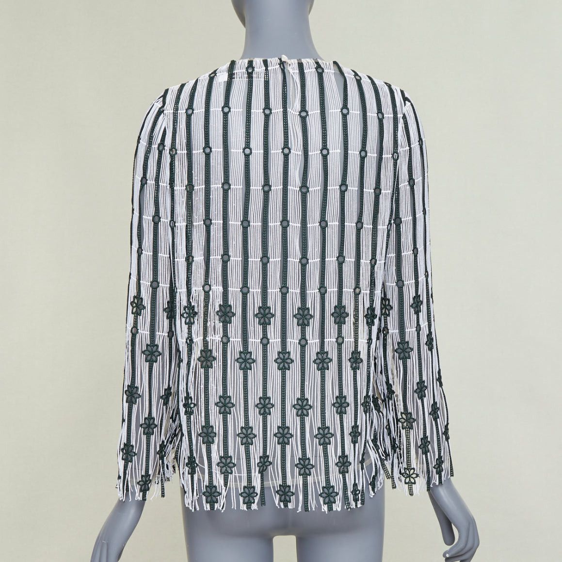 Dior DIOR 2016 black white striped floral embroidered lace fringe blouse top FR36 S Size S / US 4 / IT 40 - 5 Thumbnail