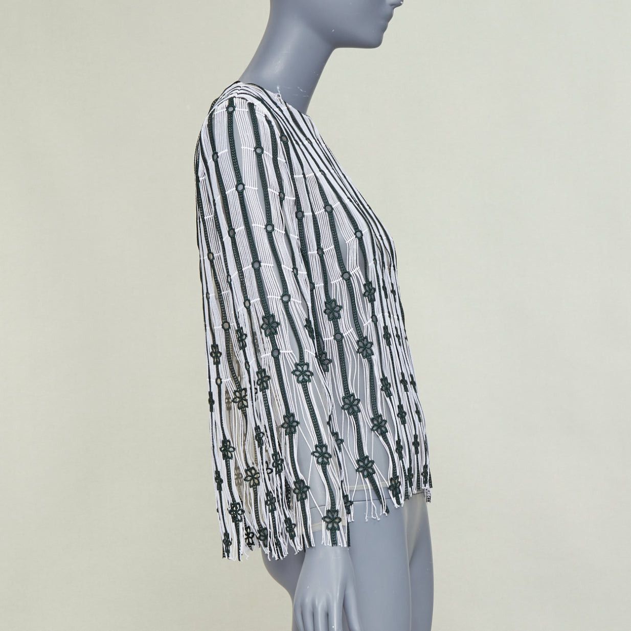 Dior DIOR 2016 black white striped floral embroidered lace fringe blouse top FR36 S Size S / US 4 / IT 40 - 4 Thumbnail