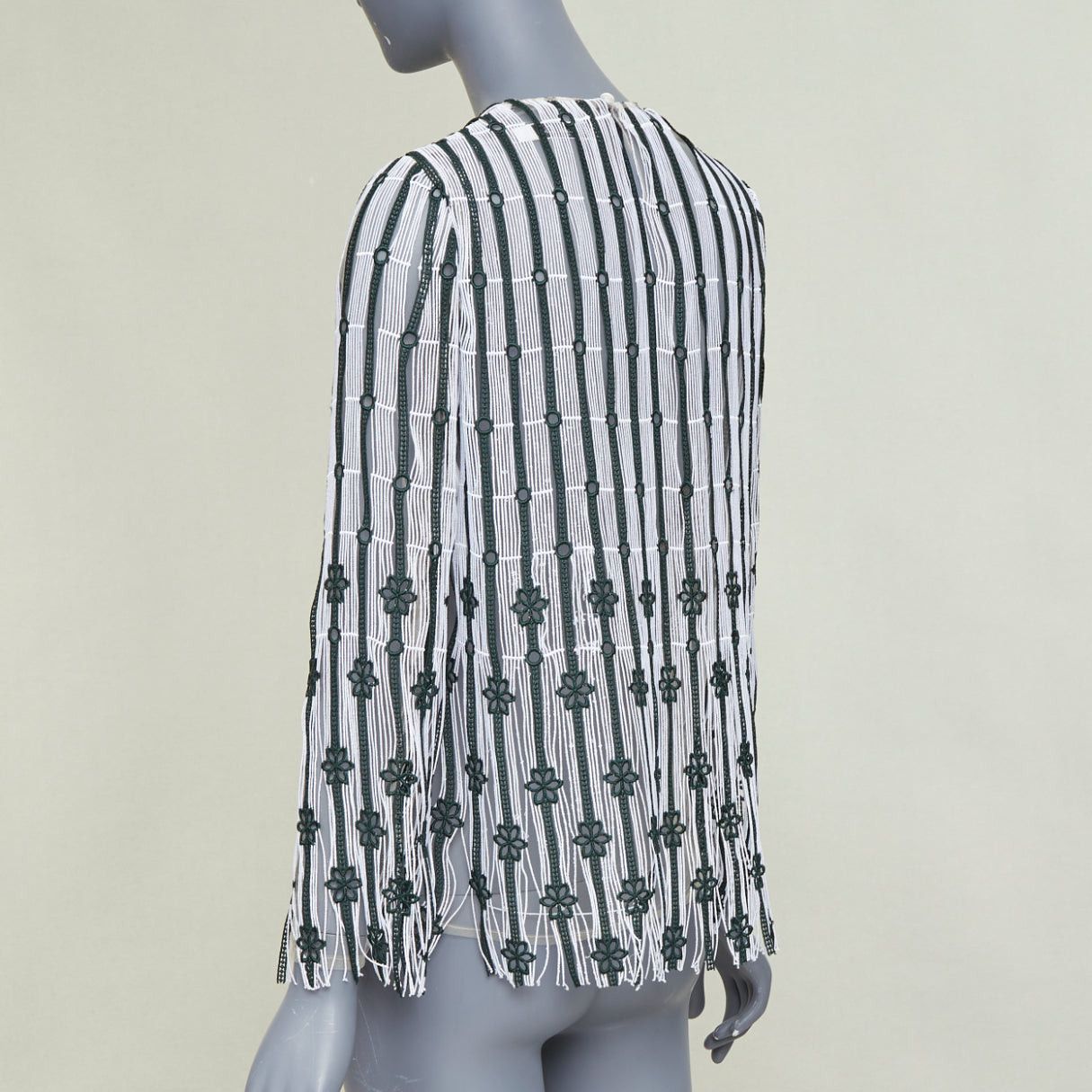 Dior DIOR 2016 black white striped floral embroidered lace fringe blouse top FR36 S Size S / US 4 / IT 40 - 6 Thumbnail