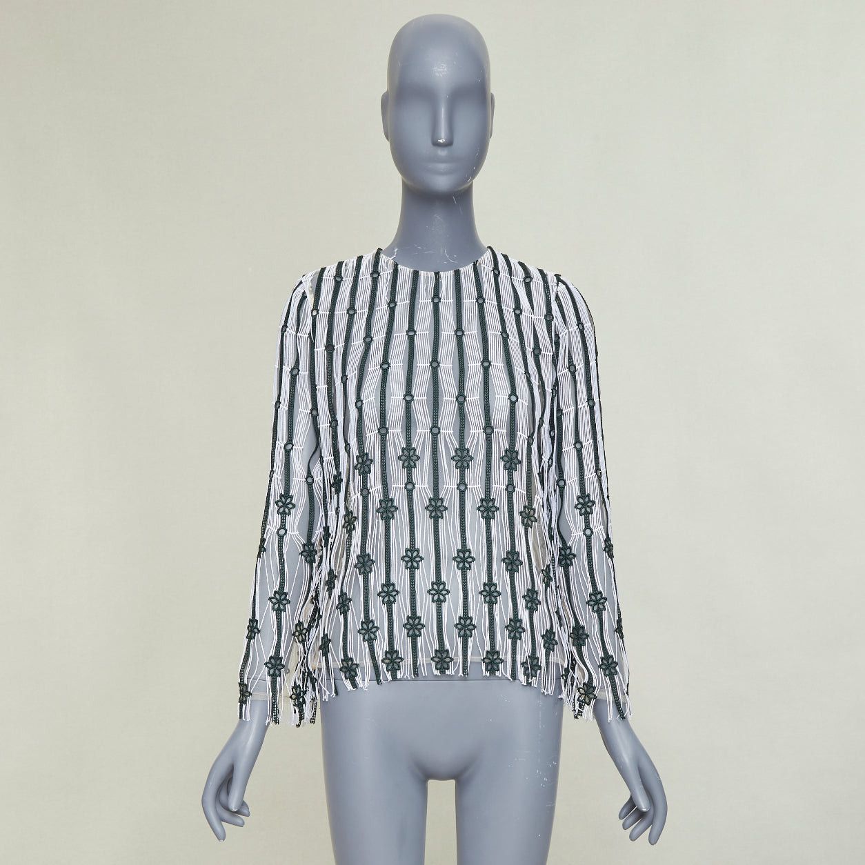 Dior DIOR 2016 black white striped floral embroidered lace fringe blouse top FR36 S Size S / US 4 / IT 40 - 10 Thumbnail