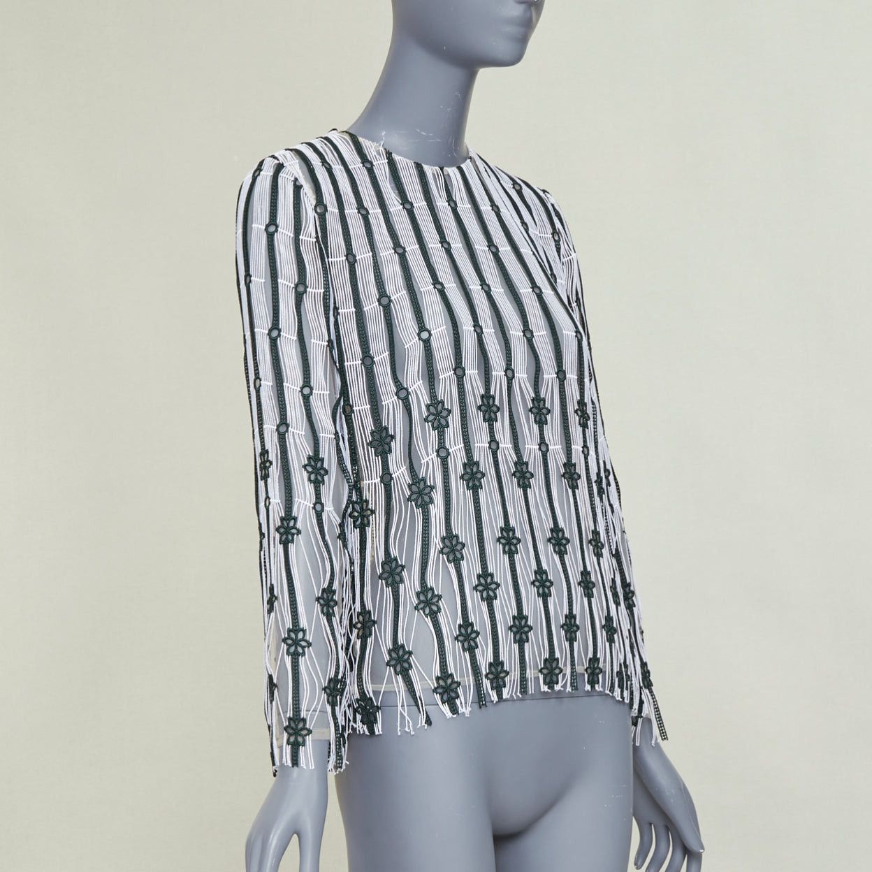 Dior DIOR 2016 black white striped floral embroidered lace fringe blouse top FR36 S Size S / US 4 / IT 40 - 3 Thumbnail
