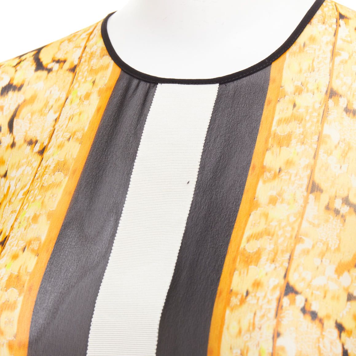 Giambattista Valli GIAMBATTISTA VALLI 100% silk gold black grosgrain trim print sheer chiffon blouse IT38 XXS Size XS / US 0-2 / IT 36-38 - 2 Thumbnail