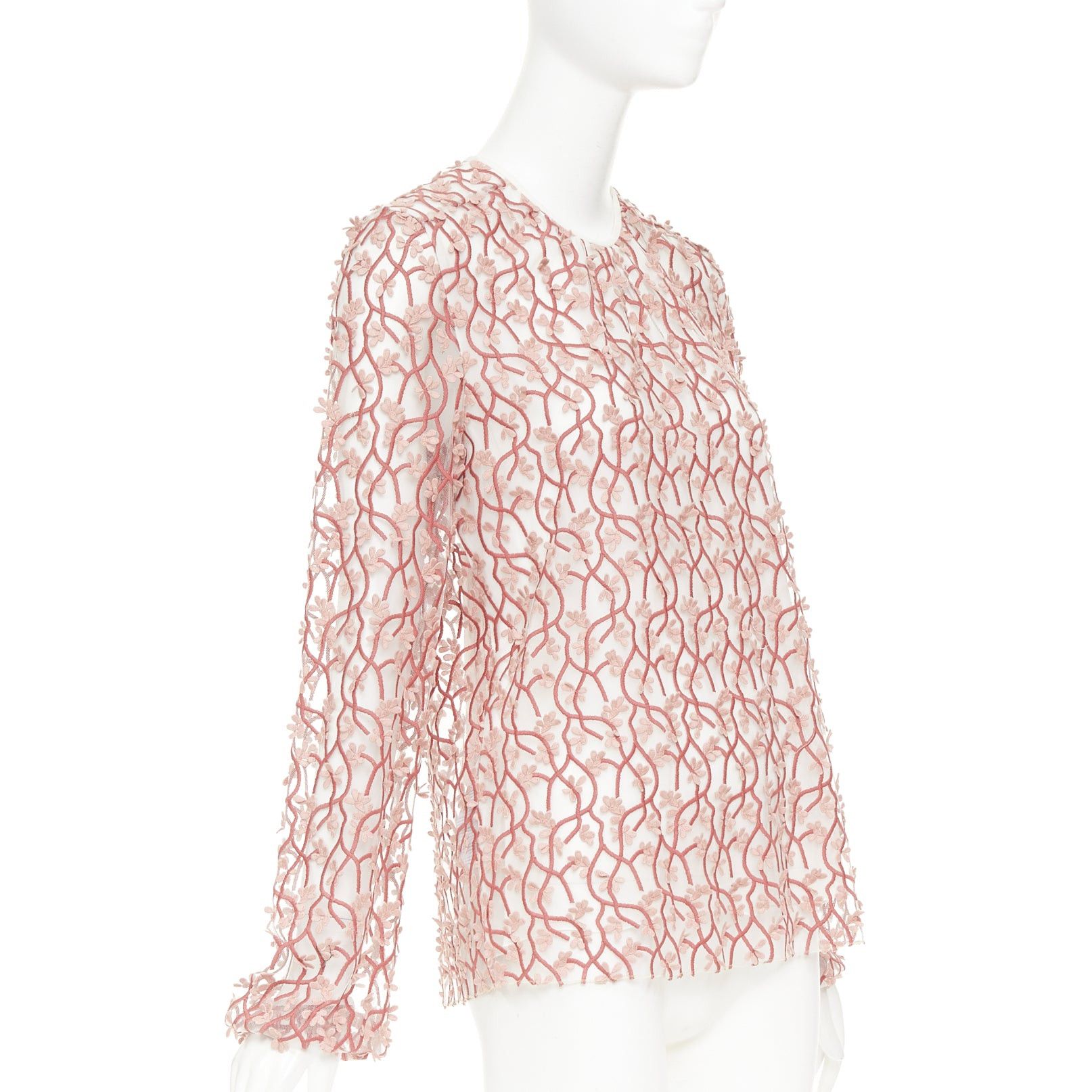 Giambattista Valli GIAMBATTISTA VALLI pink white petal embroidered treillage sheer top IT40 S Size S / US 4 / IT 40 - 3 Thumbnail