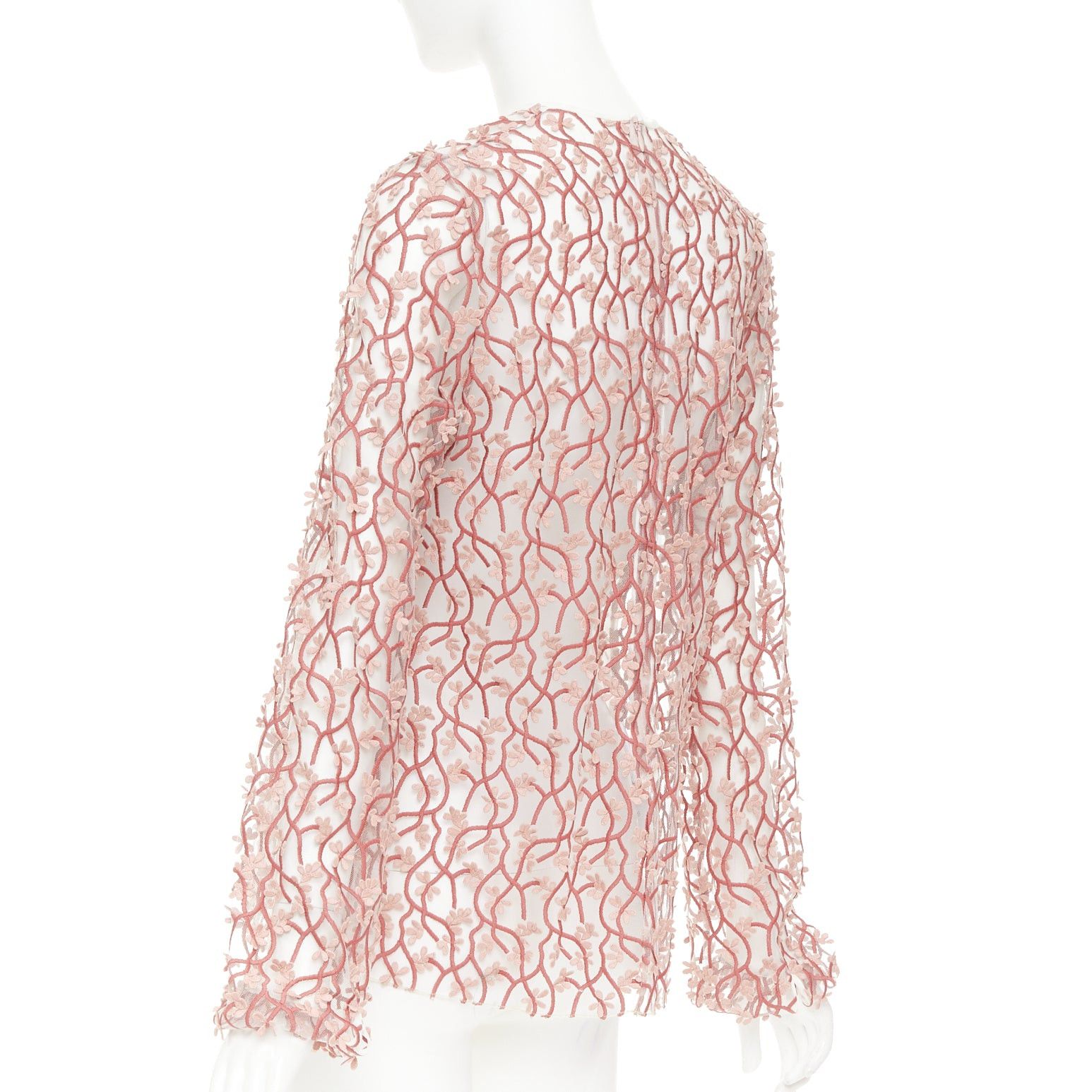 Giambattista Valli GIAMBATTISTA VALLI pink white petal embroidered treillage sheer top IT40 S Size S / US 4 / IT 40 - 6 Thumbnail