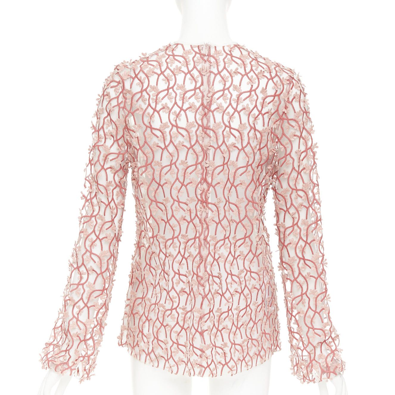 Giambattista Valli GIAMBATTISTA VALLI pink white petal embroidered treillage sheer top IT40 S Size S / US 4 / IT 40 - 5 Thumbnail