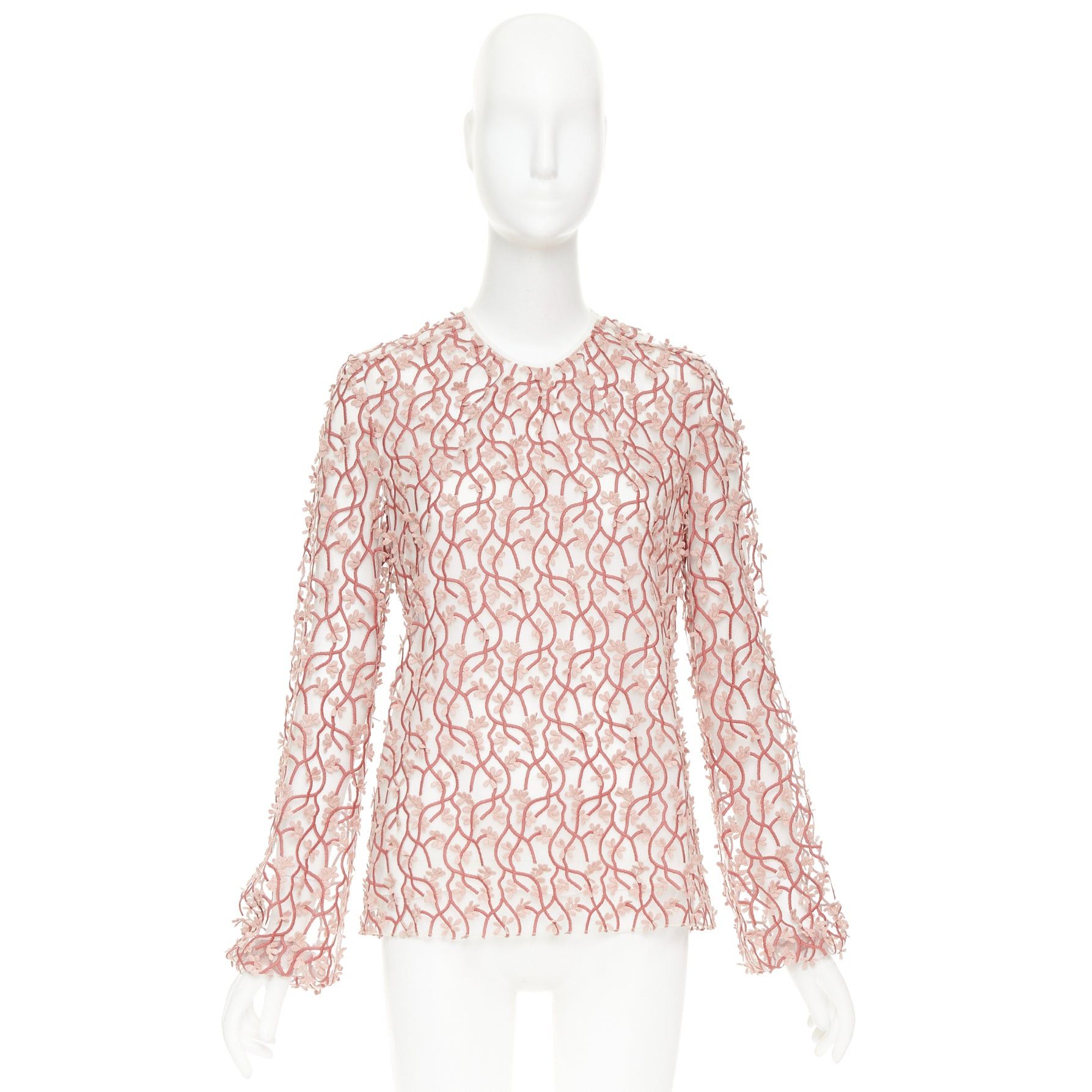 Giambattista Valli GIAMBATTISTA VALLI pink white petal embroidered treillage sheer top IT40 S Size S / US 4 / IT 40 - 9 Thumbnail
