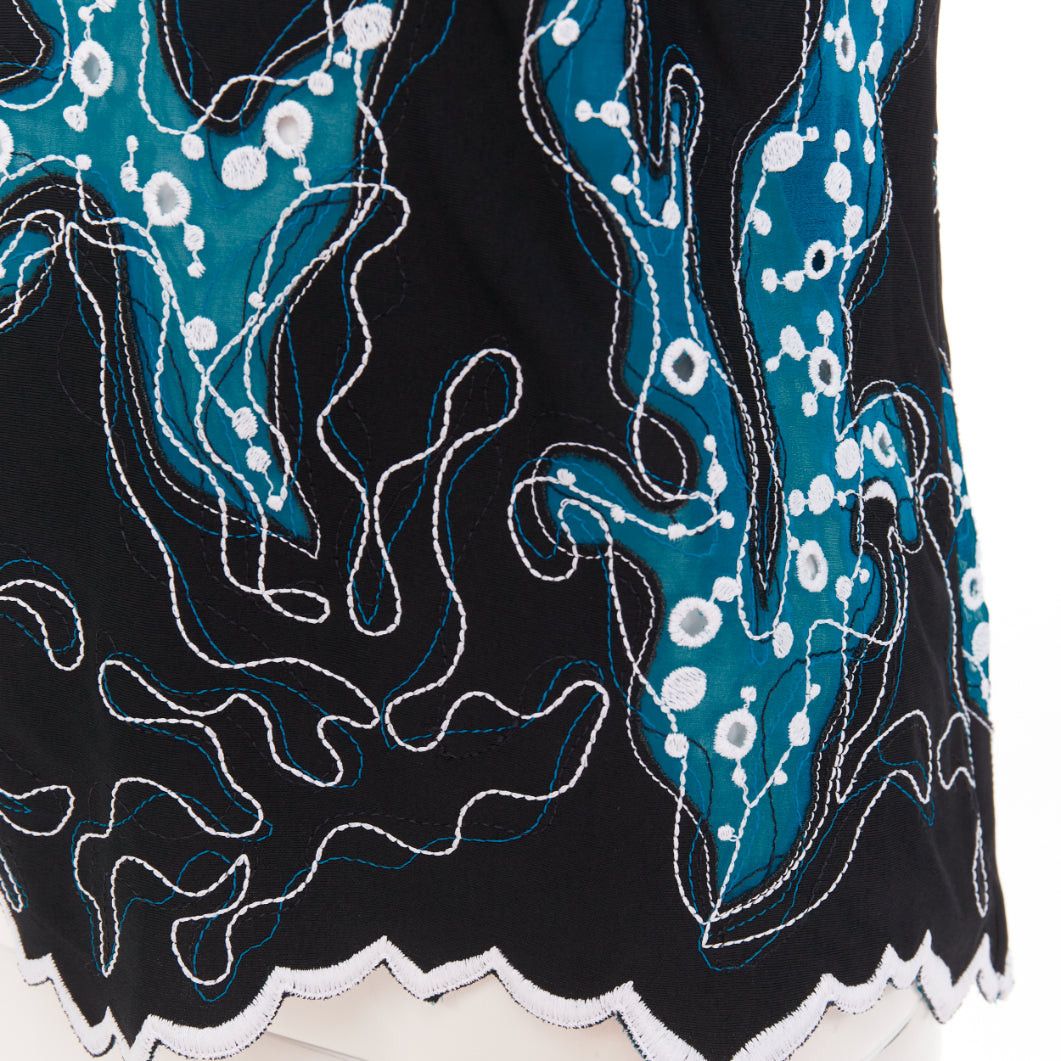 Louis Vuitton LOUIS VUITTON 2015 Runway black blue embroidered anglais scallop hem top FR38 M Size M / US 6-8 / IT 42-44 - 2 Thumbnail