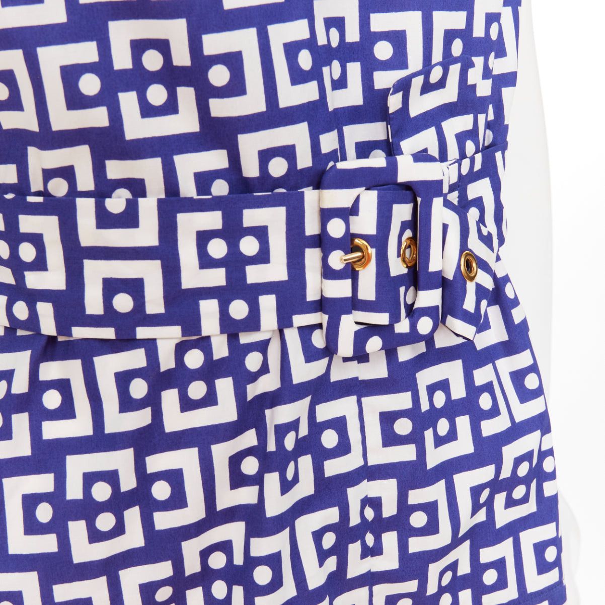 Marni MARNI 2013 blue white cotton geometric print belted peplum V-neck top IT40 S Size S / US 4 / IT 40 - 2 Thumbnail