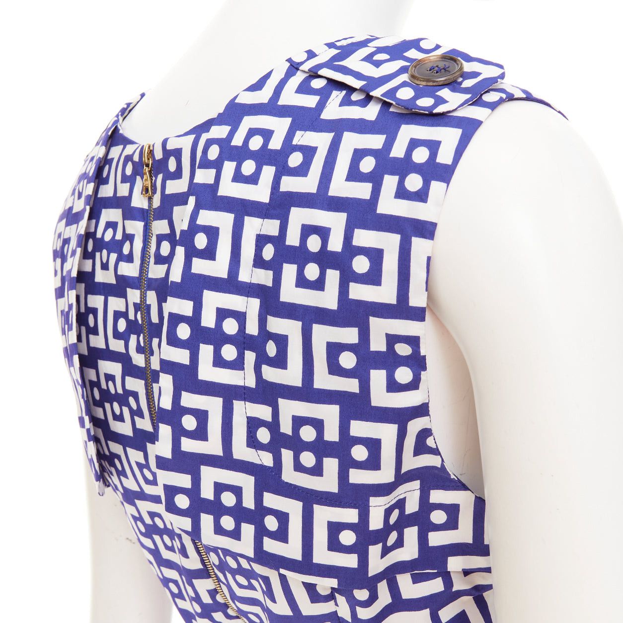 Marni MARNI 2013 blue white cotton geometric print belted peplum V-neck top IT40 S Size S / US 4 / IT 40 - 7 Thumbnail
