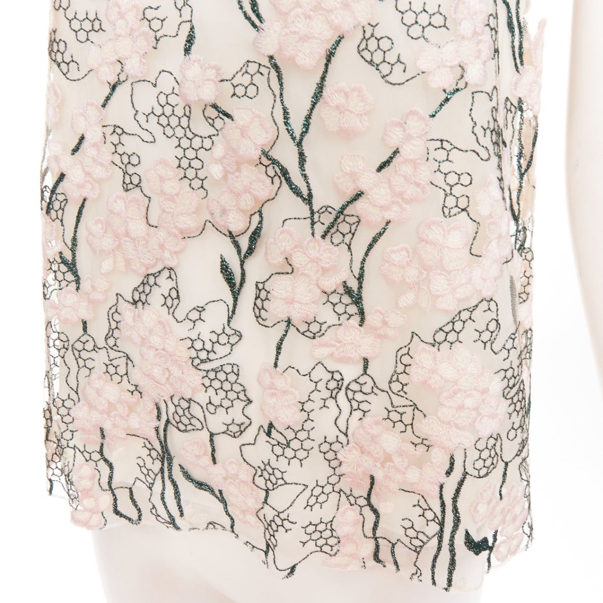 Giambattista Valli GIAMBATTISTA VALLI pink metallic green floral embroidered treillage top IT40 XS Size S / US 4 / IT 40 - 7 Thumbnail