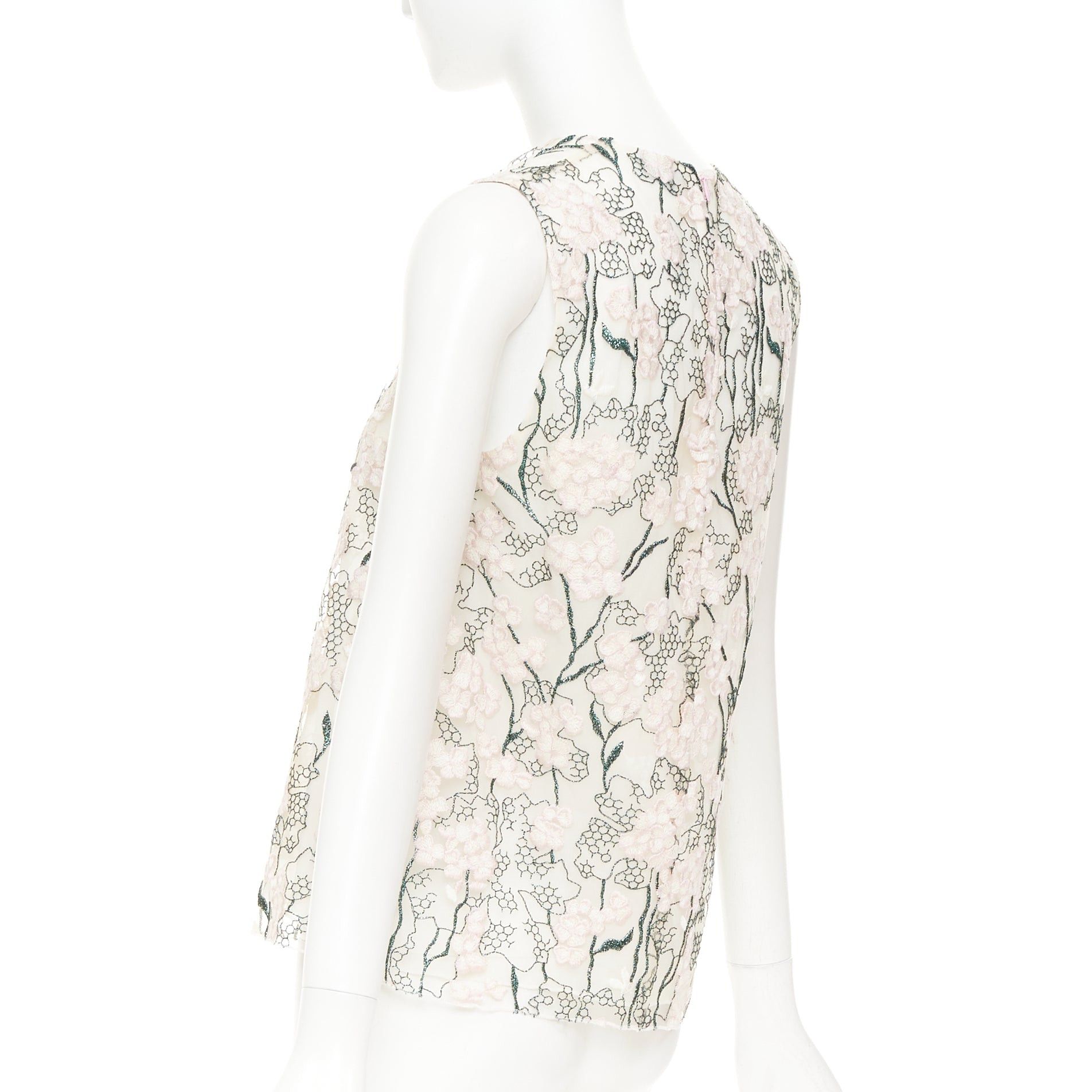 Giambattista Valli GIAMBATTISTA VALLI pink metallic green floral embroidered treillage top IT40 XS Size S / US 4 / IT 40 - 6 Thumbnail