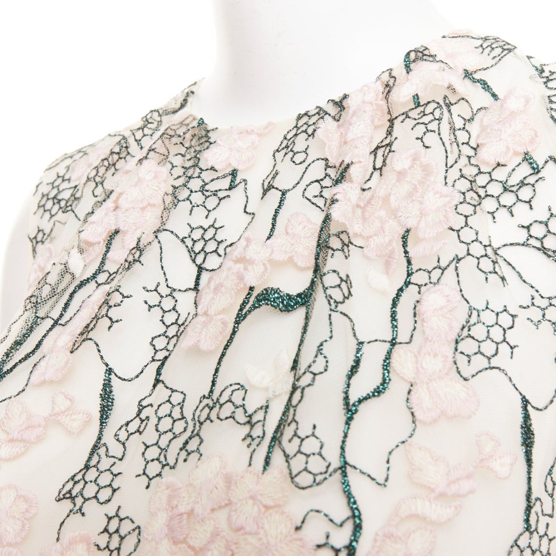 Giambattista Valli GIAMBATTISTA VALLI pink metallic green floral embroidered treillage top IT40 XS Size S / US 4 / IT 40 - 2 Thumbnail