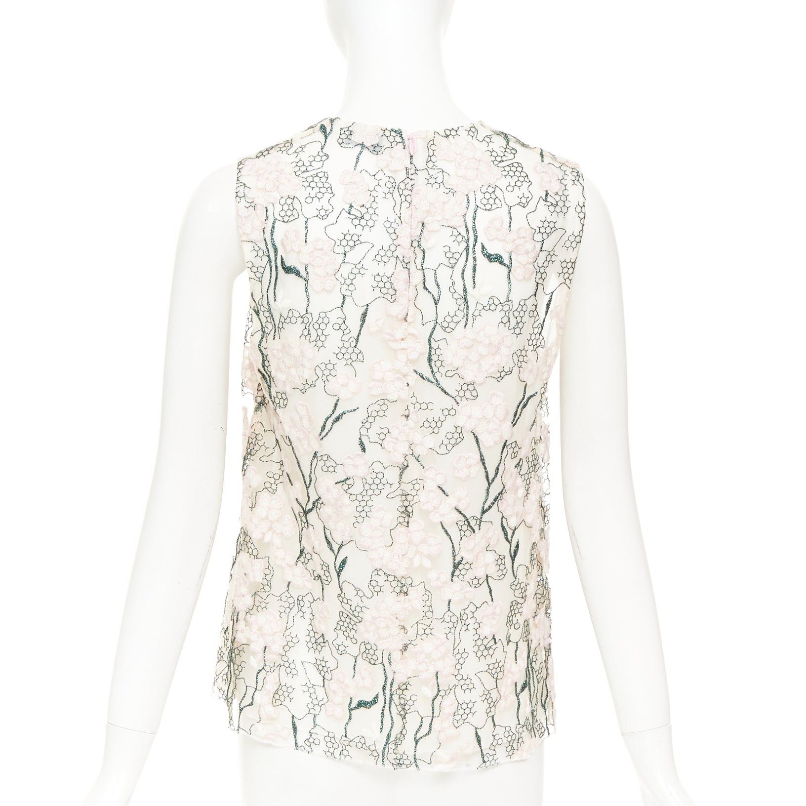 Giambattista Valli GIAMBATTISTA VALLI pink metallic green floral embroidered treillage top IT40 XS Size S / US 4 / IT 40 - 5 Thumbnail