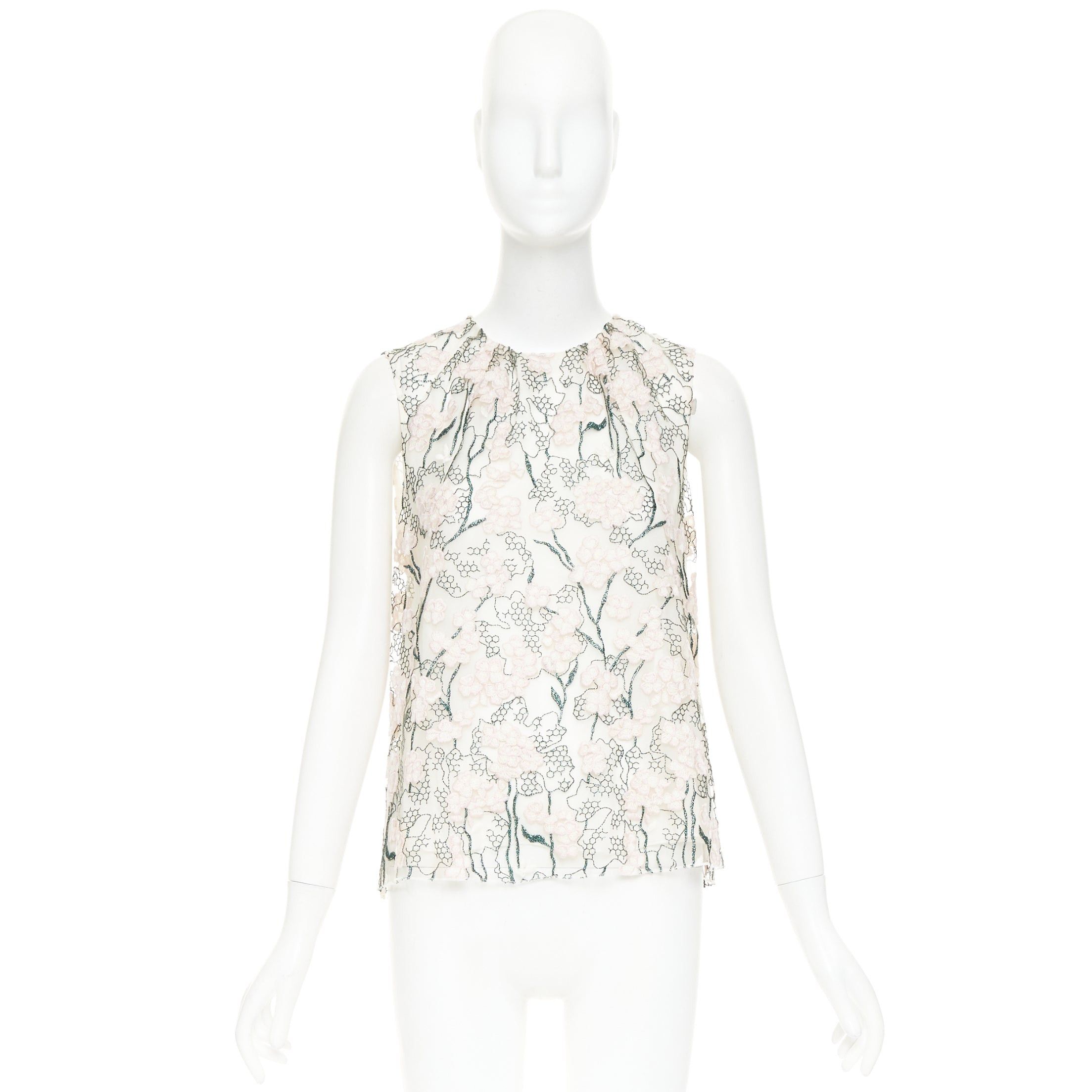 Giambattista Valli GIAMBATTISTA VALLI pink metallic green floral embroidered treillage top IT40 XS Size S / US 4 / IT 40 - 9 Thumbnail