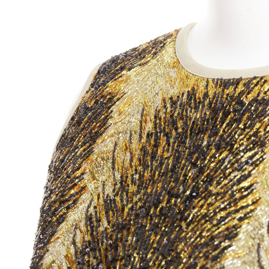 Louis Vuitton LOUIS VUITTON 2014 gold black sequin embellished neoprene silk lined top FR36 S Taylor Swift Size S / US 4 / IT 40 - 8 Thumbnail