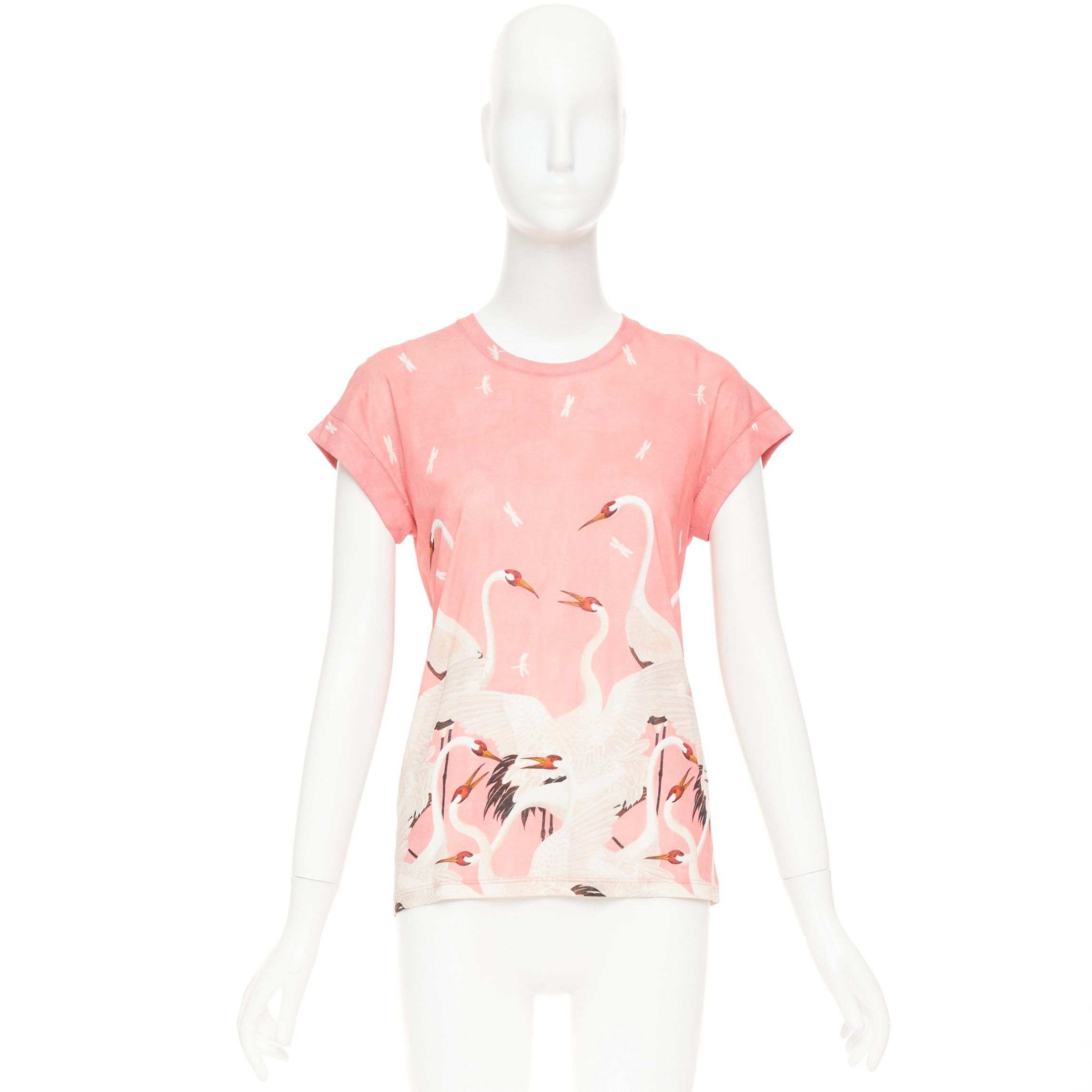 Gucci GUCCI Pre Fall 2016 pink cotton Heron Dragonfly print short sleeves crewneck t-shirt S Size S / US 4 / IT 40 - 9 Thumbnail