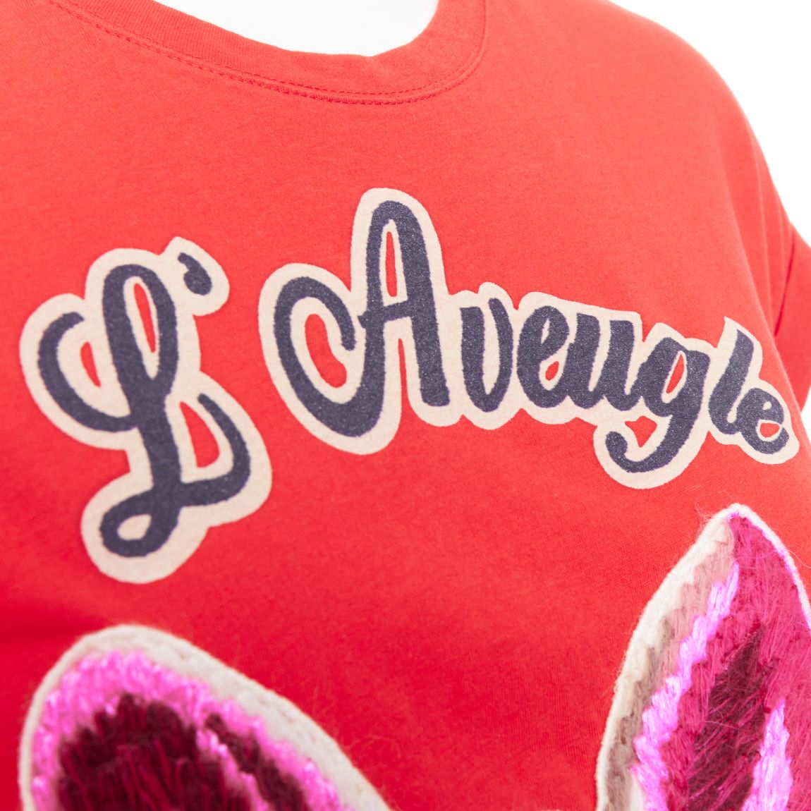 Gucci GUCCI L'Aveugle Par Amour red cat embroidered short sleeve t-shirt S Size S / US 4 / IT 40 - 7 Thumbnail