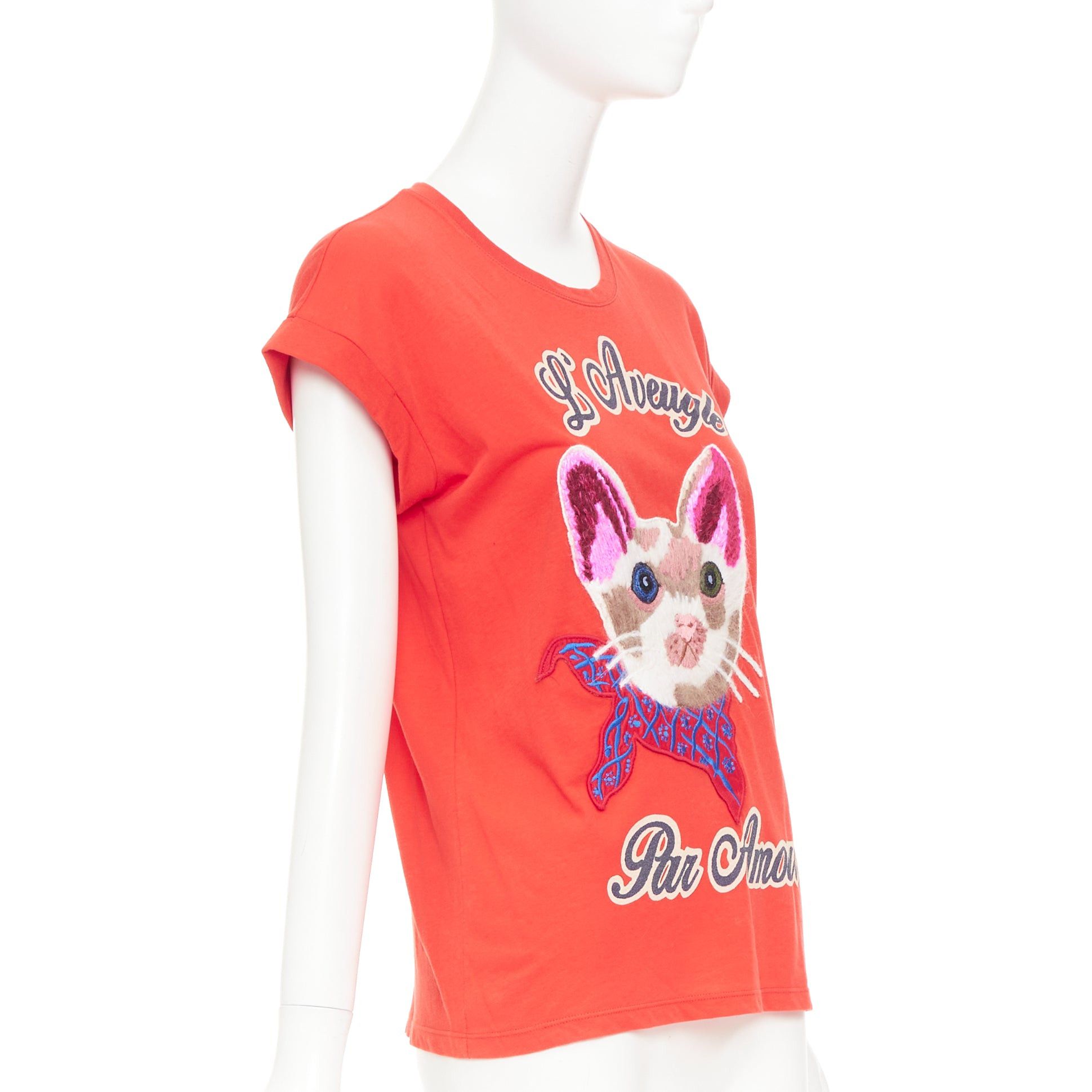 Gucci GUCCI L'Aveugle Par Amour red cat embroidered short sleeve t-shirt S Size S / US 4 / IT 40 - 3 Thumbnail
