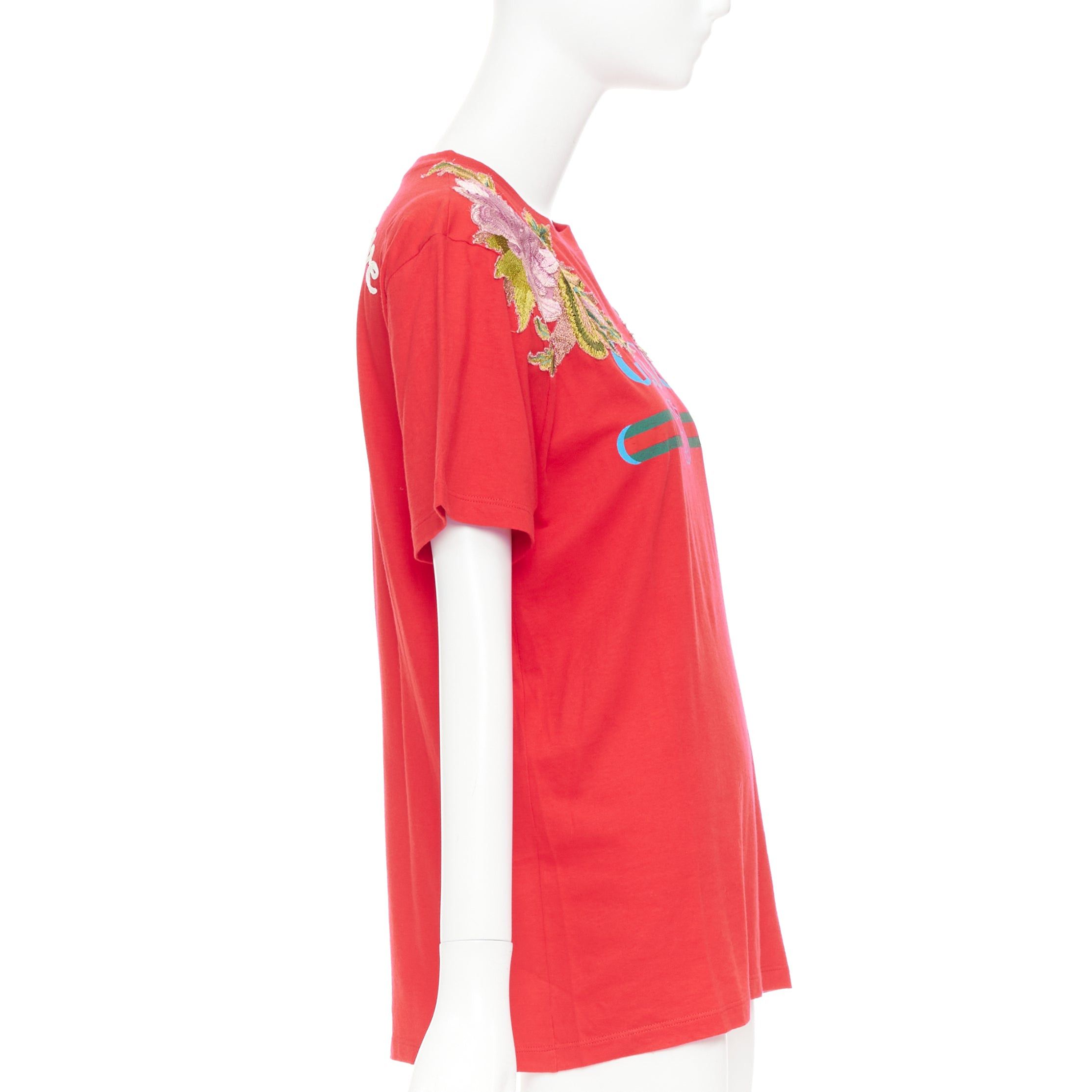Gucci GUCCI 2017 Dover Street Market DSM Capsule red cotton flower embroidered logo t-shirt XS Size XS / US 0-2 / IT 36-38 - 4 Thumbnail