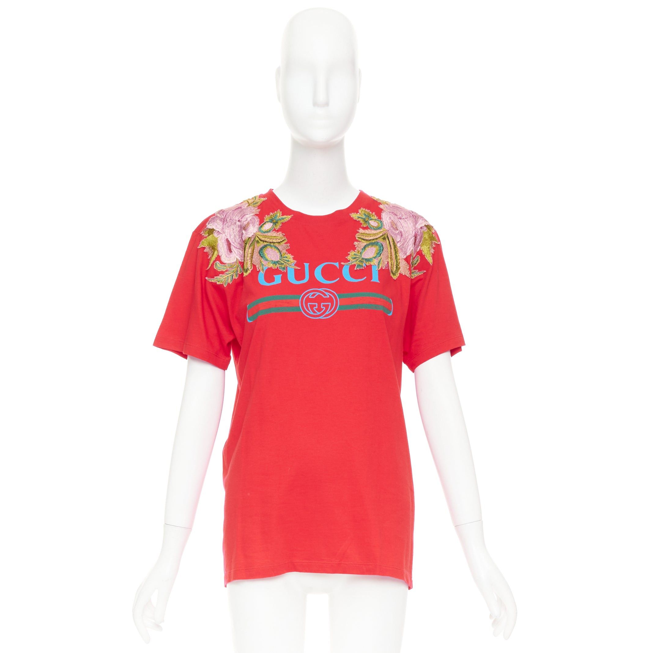 Gucci GUCCI 2017 Dover Street Market DSM Capsule red cotton flower embroidered logo t-shirt XS Size XS / US 0-2 / IT 36-38 - 9 Thumbnail