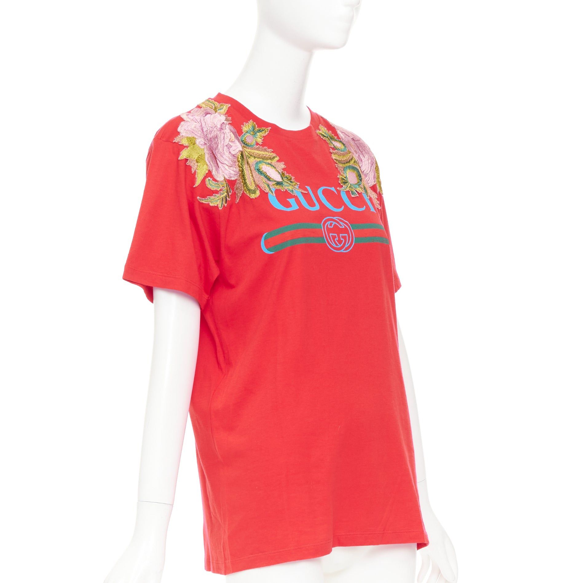 Gucci GUCCI 2017 Dover Street Market DSM Capsule red cotton flower embroidered logo t-shirt XS Size XS / US 0-2 / IT 36-38 - 3 Thumbnail