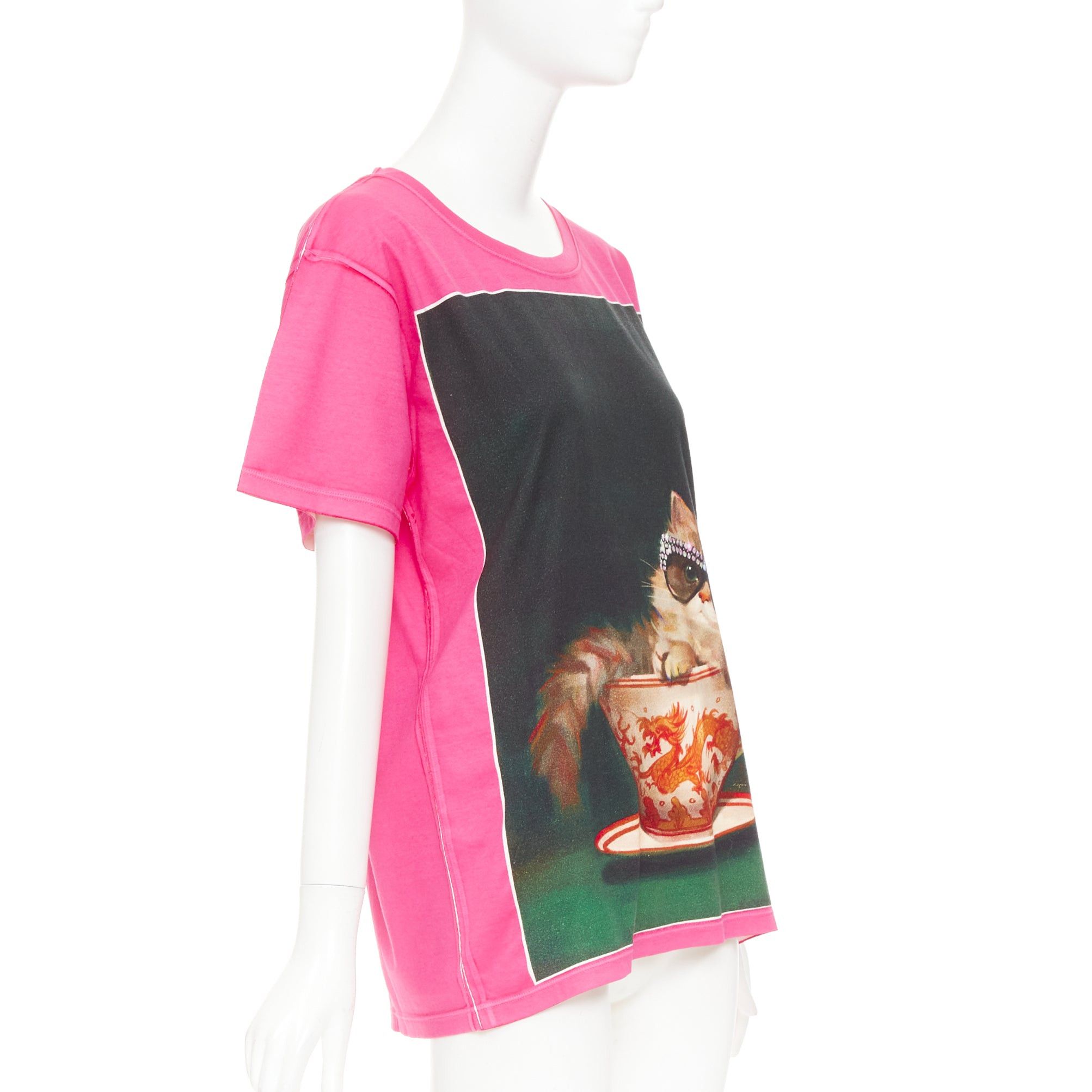 Gucci GUCCI 2018 Ignasi Monreal pink cotton Cat in Teacup graphic print t-shirt XS Size XS / US 0-2 / IT 36-38 - 3 Thumbnail