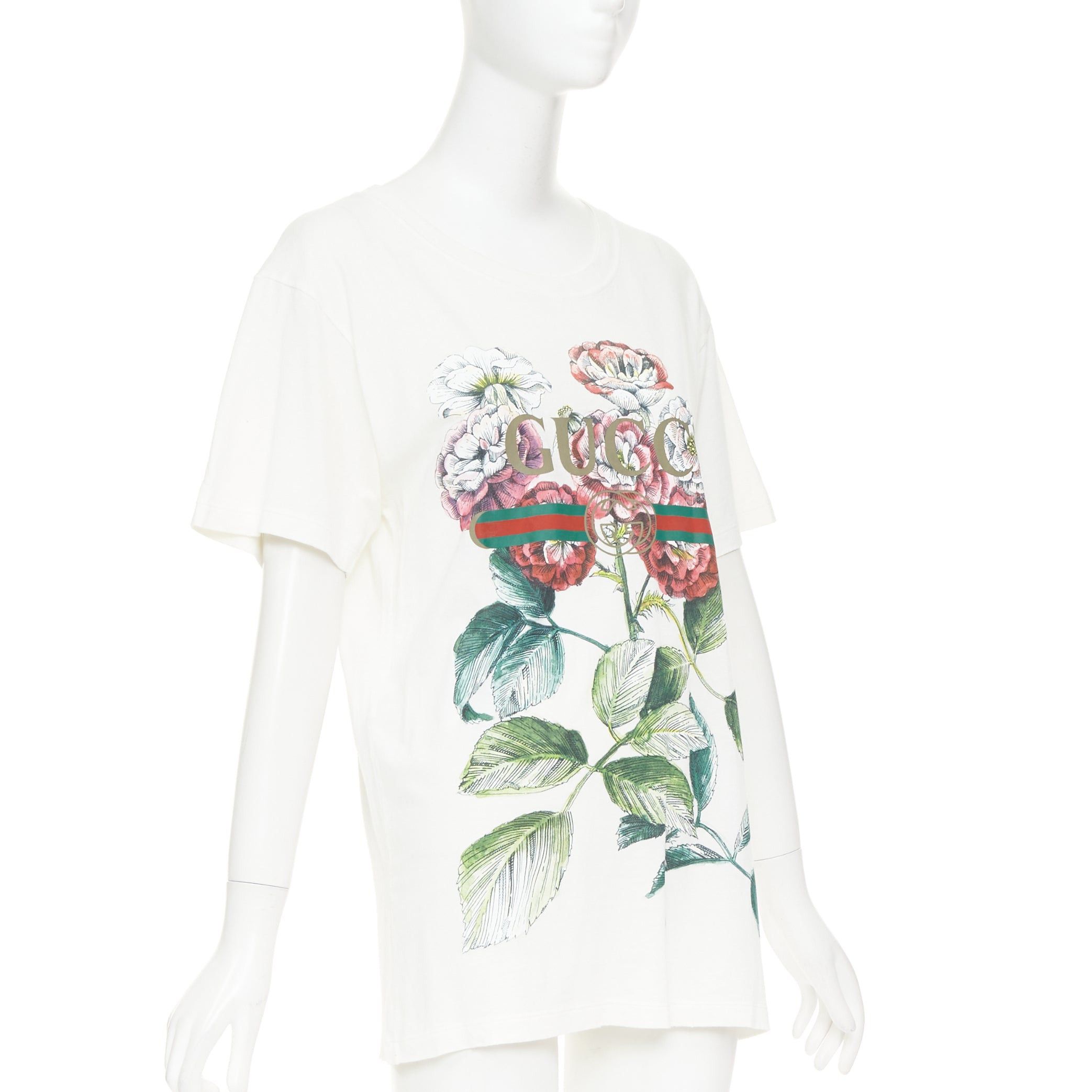 Gucci GUCCI Alessandro Michele white floral bloom vintage logo green red web print tshirt XS Size XS / US 0-2 / IT 36-38 - 3 Thumbnail