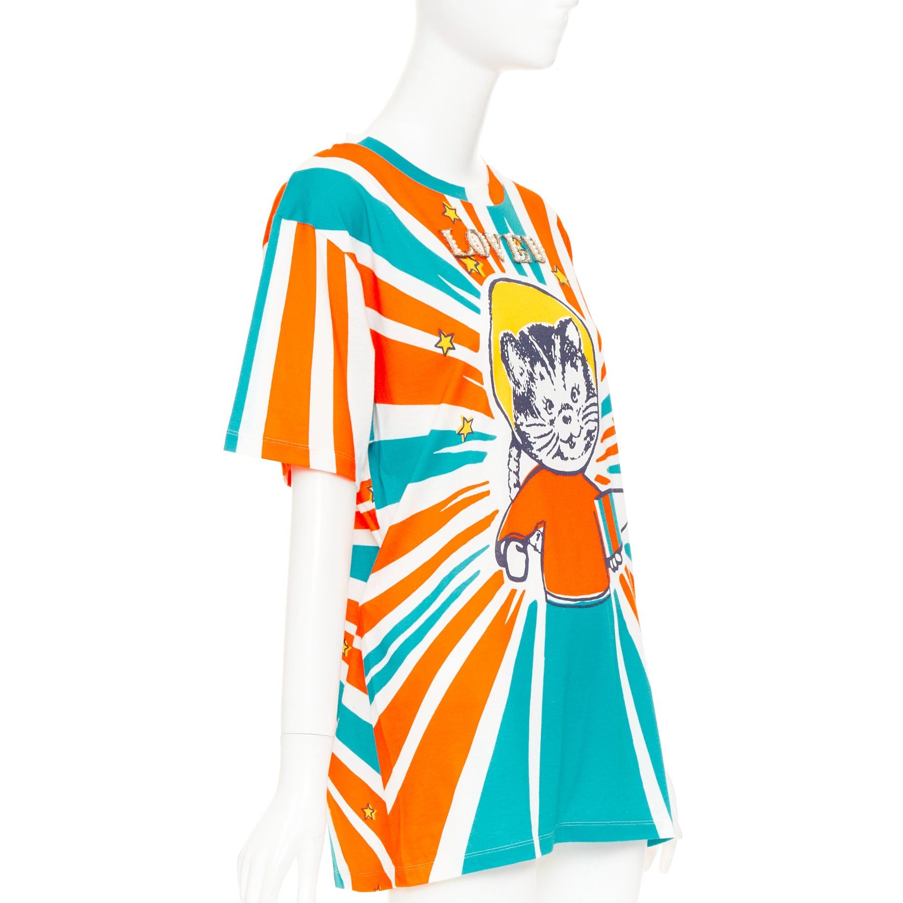 Gucci GUCCI 2017 LOVED Space Cat Astronaut embroidered beaded orange blue t-shirt S Size S / US 4 / IT 40 - 3 Thumbnail