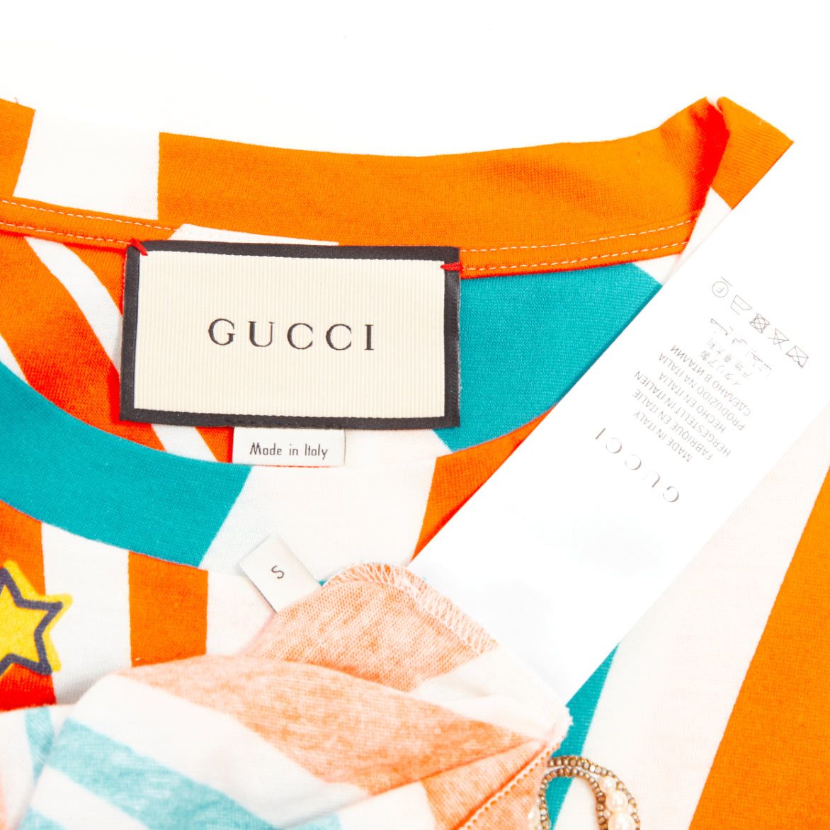 Gucci GUCCI 2017 LOVED Space Cat Astronaut embroidered beaded orange blue t-shirt S Size S / US 4 / IT 40 - 8 Thumbnail