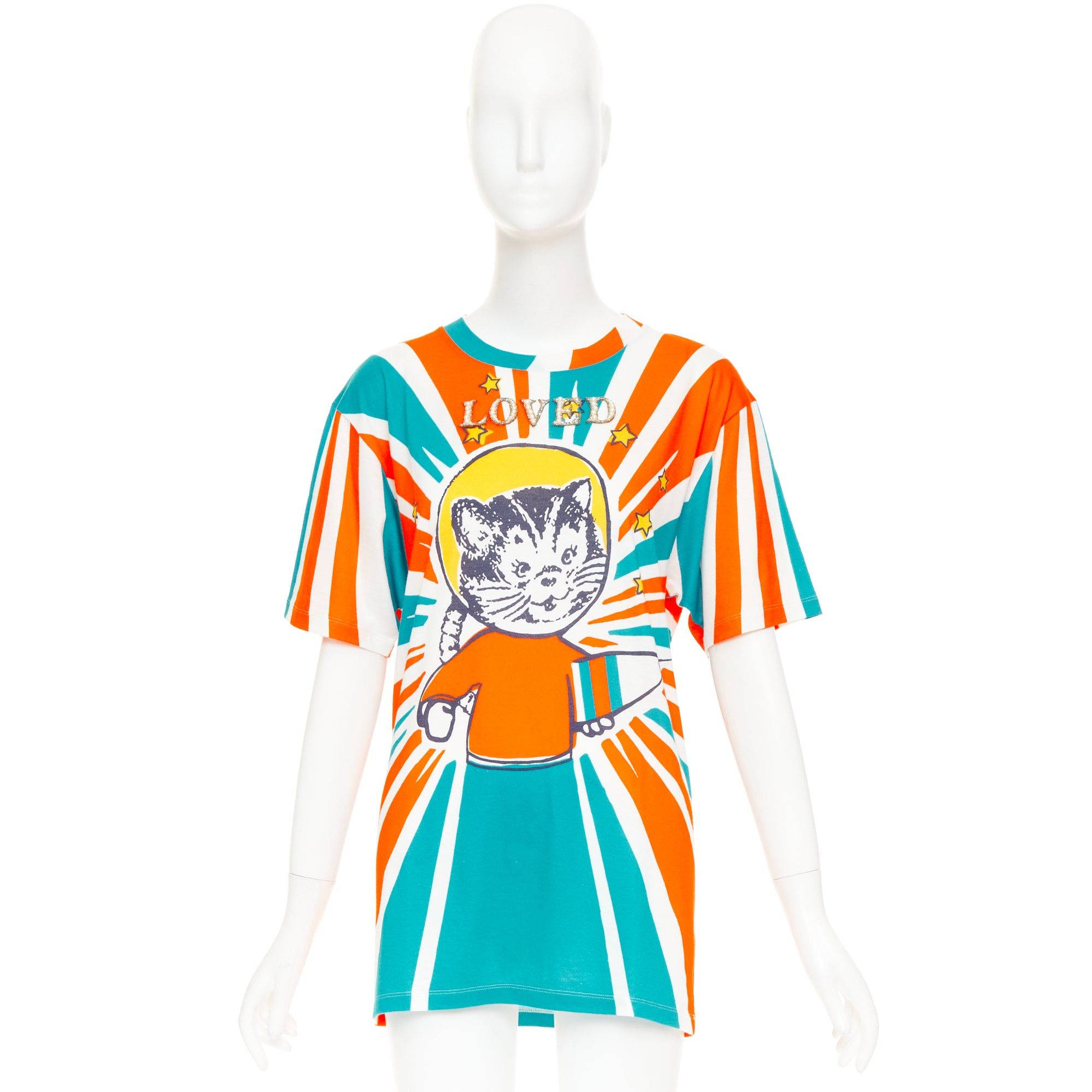 Gucci GUCCI 2017 LOVED Space Cat Astronaut embroidered beaded orange blue t-shirt S Size S / US 4 / IT 40 - 9 Thumbnail