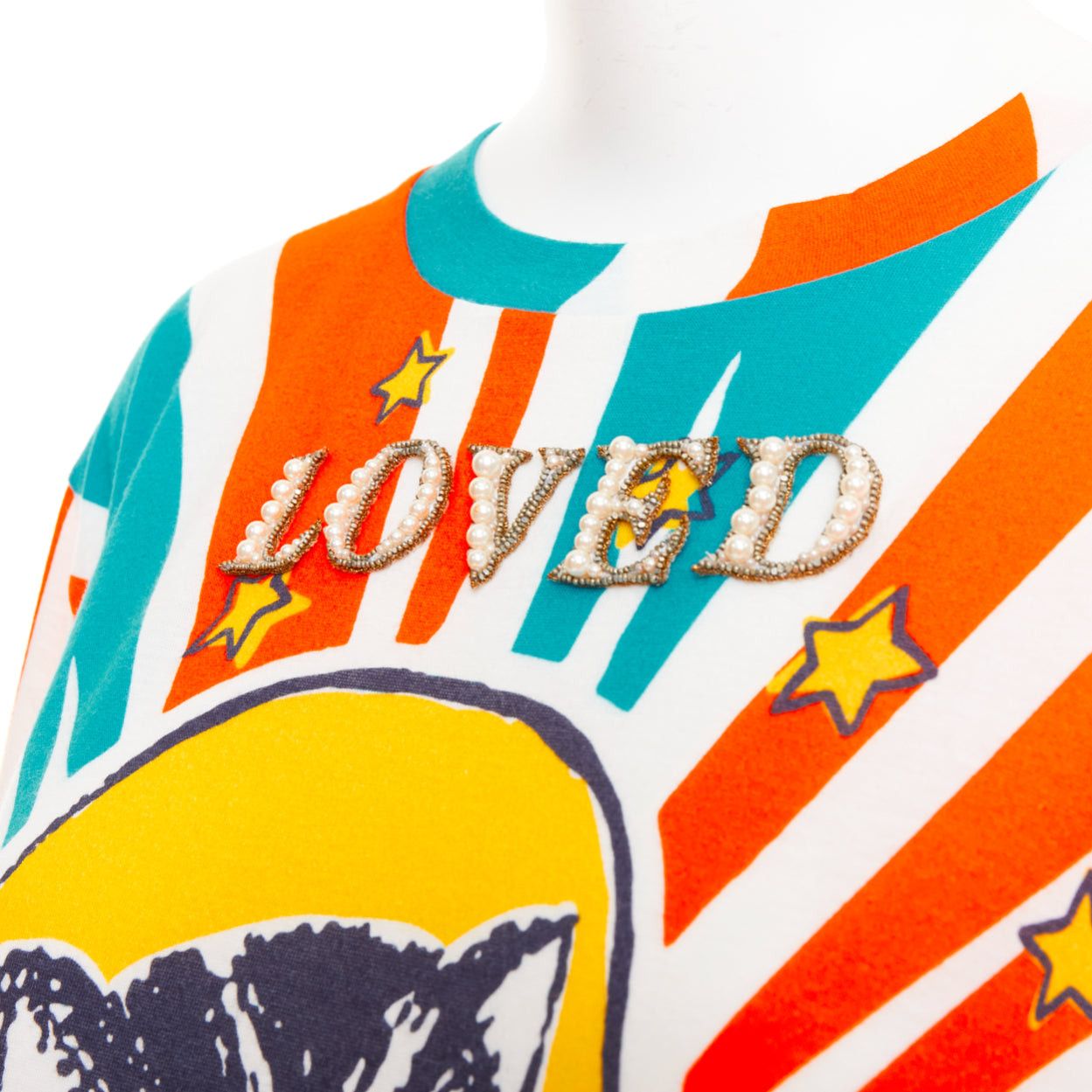 Gucci GUCCI 2017 LOVED Space Cat Astronaut embroidered beaded orange blue t-shirt S Size S / US 4 / IT 40 - 2 Thumbnail