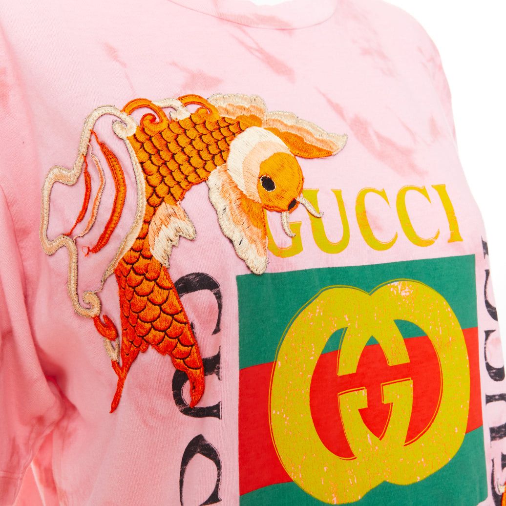 Gucci GUCCI 2017 pink tie-dye embroidered Koi fish oversized t-shirt S Size S / US 4 / IT 40 - 2 Thumbnail