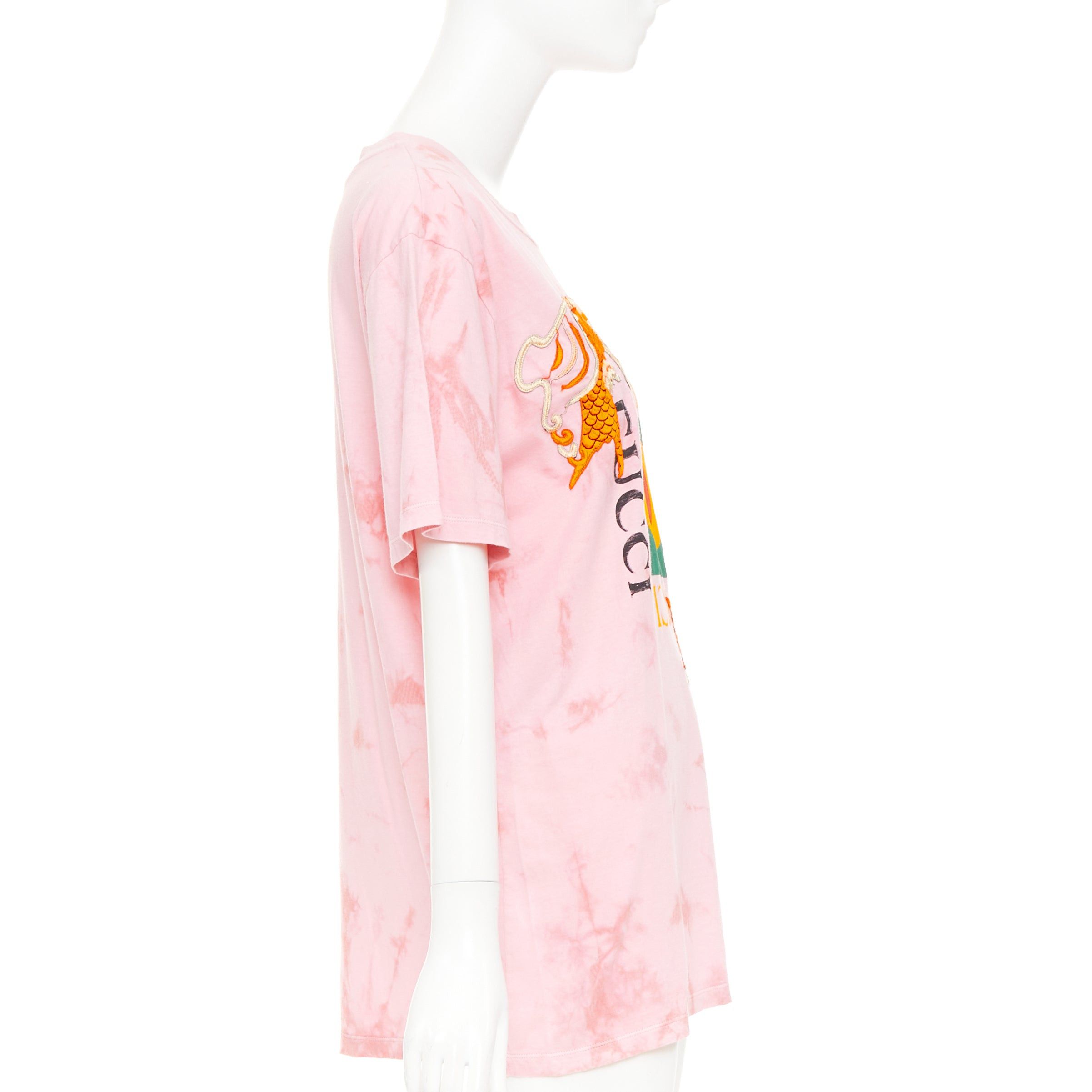 Gucci GUCCI 2017 pink tie-dye embroidered Koi fish oversized t-shirt S Size S / US 4 / IT 40 - 4 Thumbnail