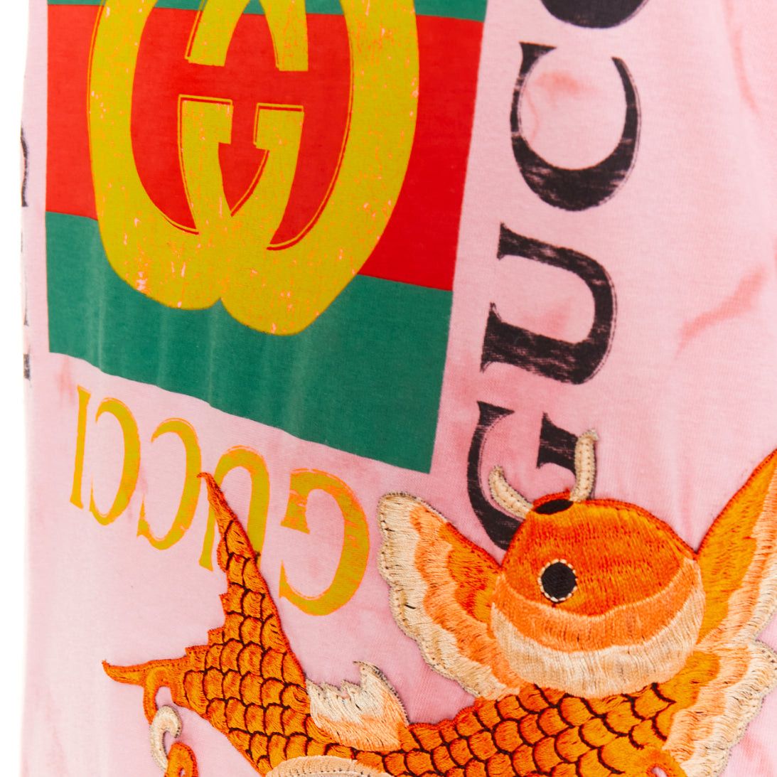 Gucci GUCCI 2017 pink tie-dye embroidered Koi fish oversized t-shirt S Size S / US 4 / IT 40 - 7 Thumbnail