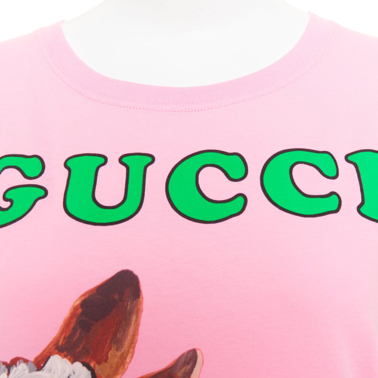 Gucci GUCCI 2018 pink cotton Fawn Bambi heart print green logo t-shirt XS Size XS / US 0-2 / IT 36-38 - 7 Thumbnail