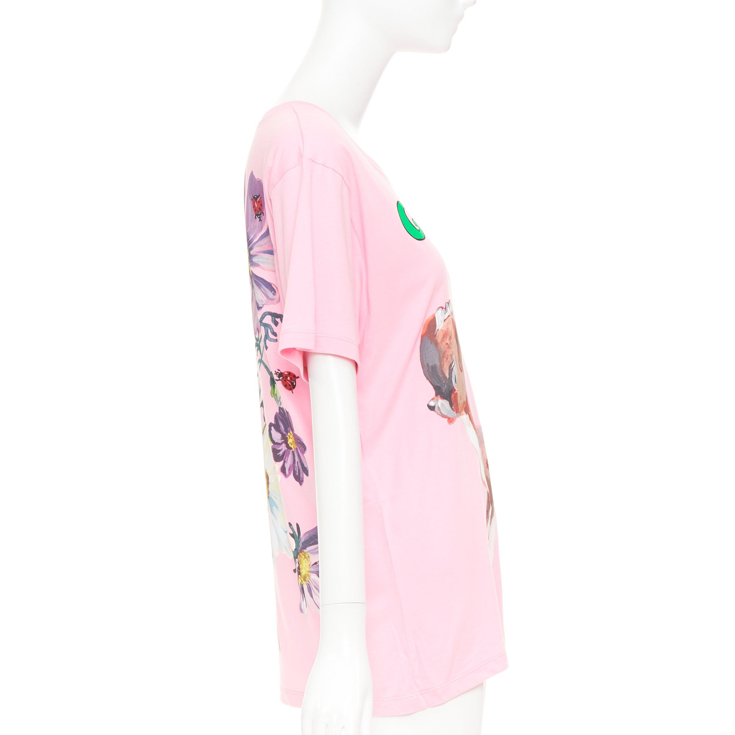 Gucci GUCCI 2018 pink cotton Fawn Bambi heart print green logo t-shirt XS Size XS / US 0-2 / IT 36-38 - 4 Thumbnail